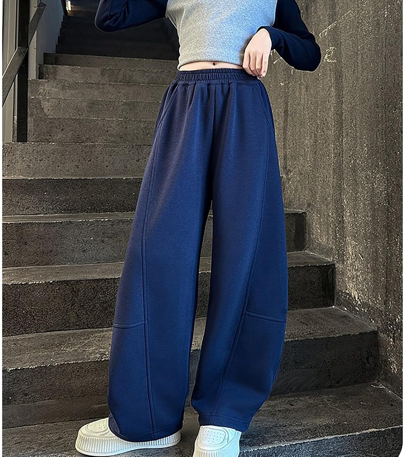 Wide Leg Sweatpants for Girls Baggy Drawstring Athletic Pants Teen Casual Joggers Elastic Waist Trousers with Pockets