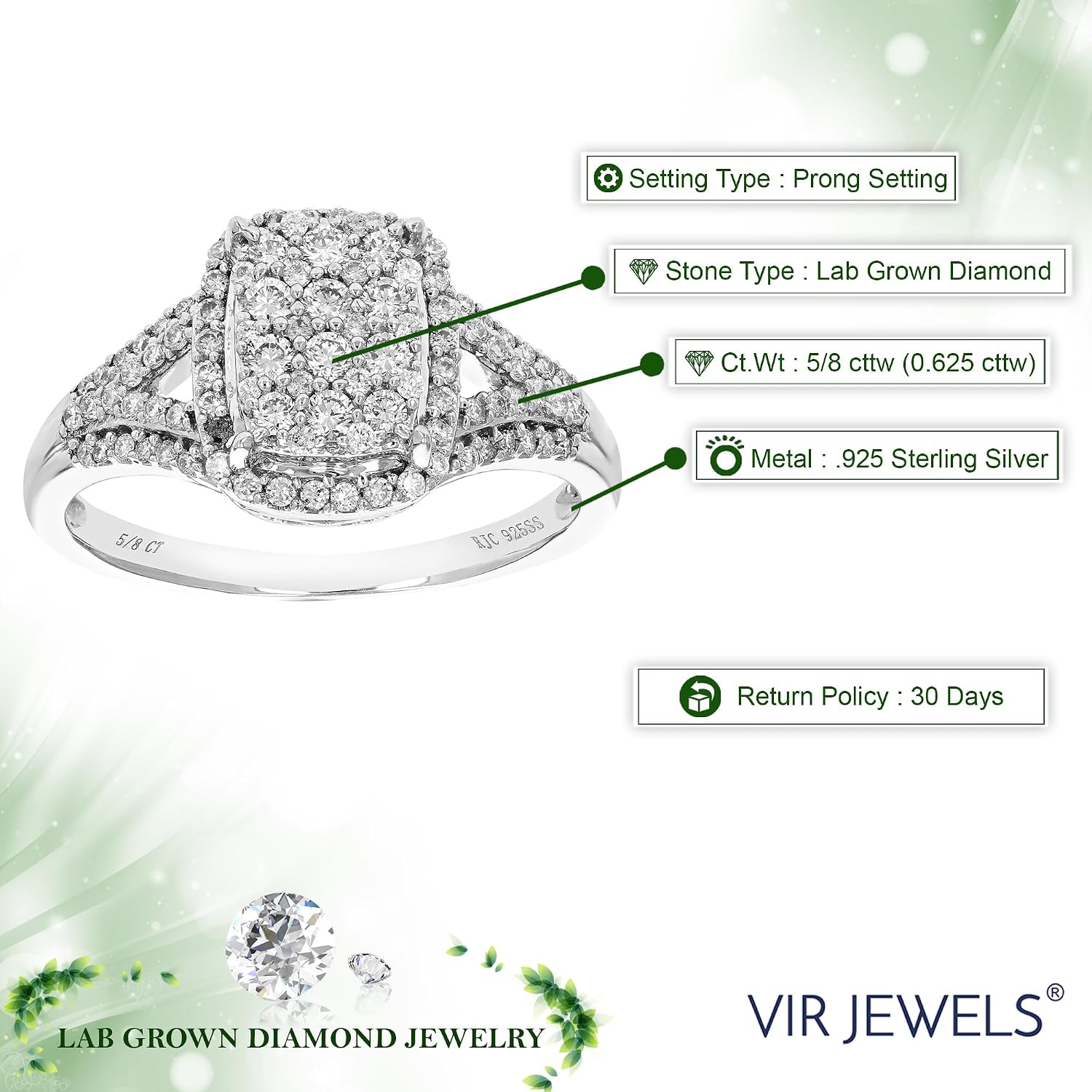 VIR JEWELS 5/8 cttw Lab Grown Diamond Ring in Sterling Silver image 4
