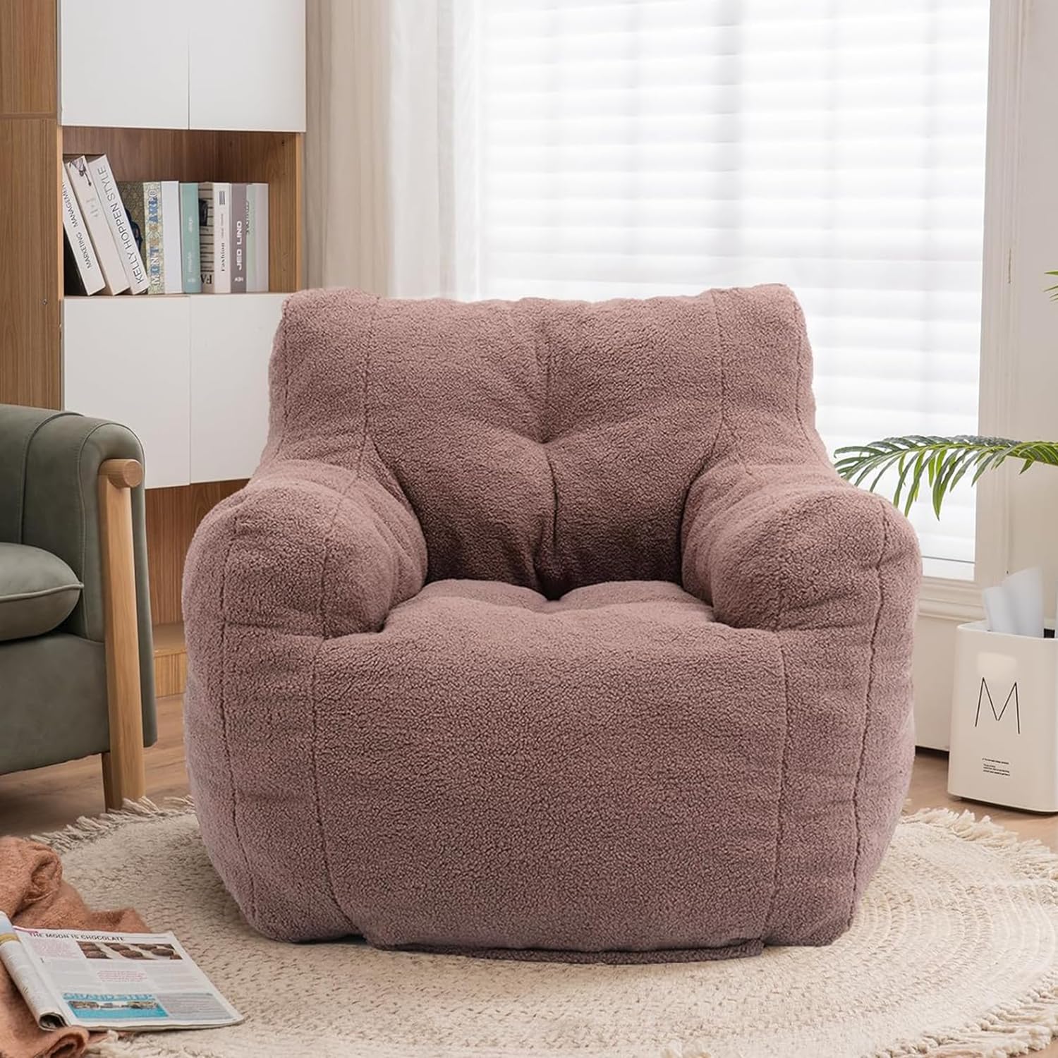 Recaceik Bean Bag Chairs, Tufted Soft Stuffed Bean Bag Chair with Filler, Fluffy Lazy Sofa Chair Lounger, Comfy Giant Bean Bag Chair for Bedroom,