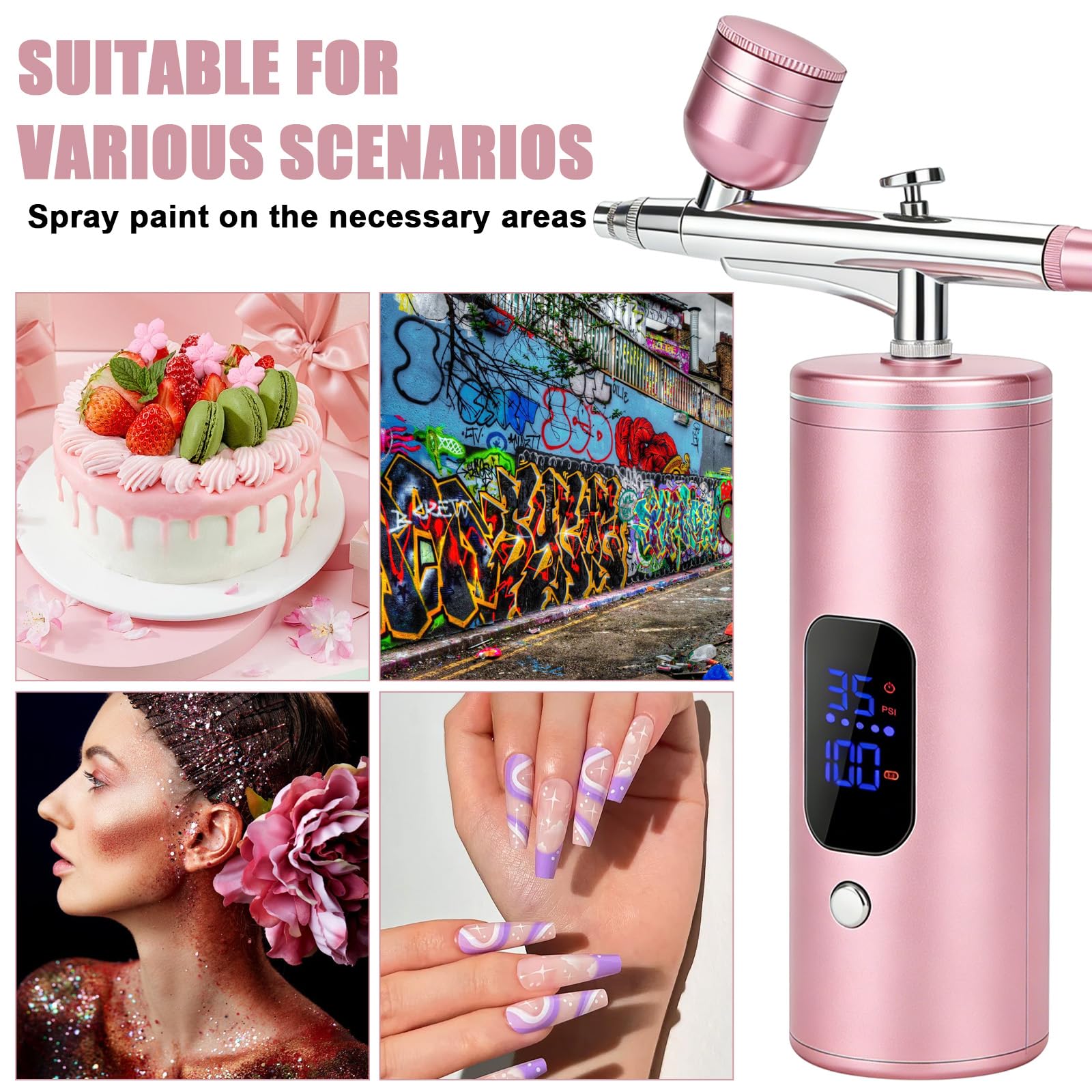 Set Aerografo Senza Fili con Compressore, 207 kPa Portabile Kit Aerografo Ricaricabile Pistola Aerografo+ Accessori di Pulizia per Trucco, Design delle Unghie, Decorazione di Torte e Pittura di