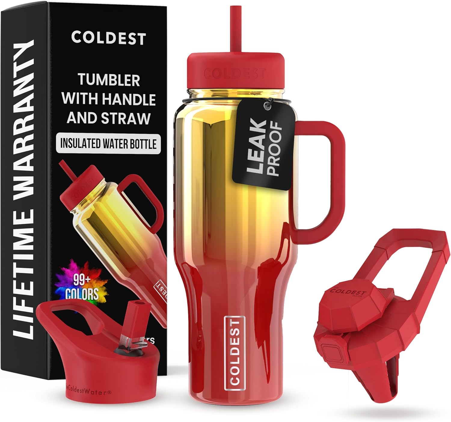 Coldest Tumbler with Handle and Straw - 100% Spill Proof Tumbler with Straw (3 Lids) - Stainless Steel Insulated Leakproof Tumblers for Women & Men - Cup Holder Friendly - 36 oz (Phoenix Nova)