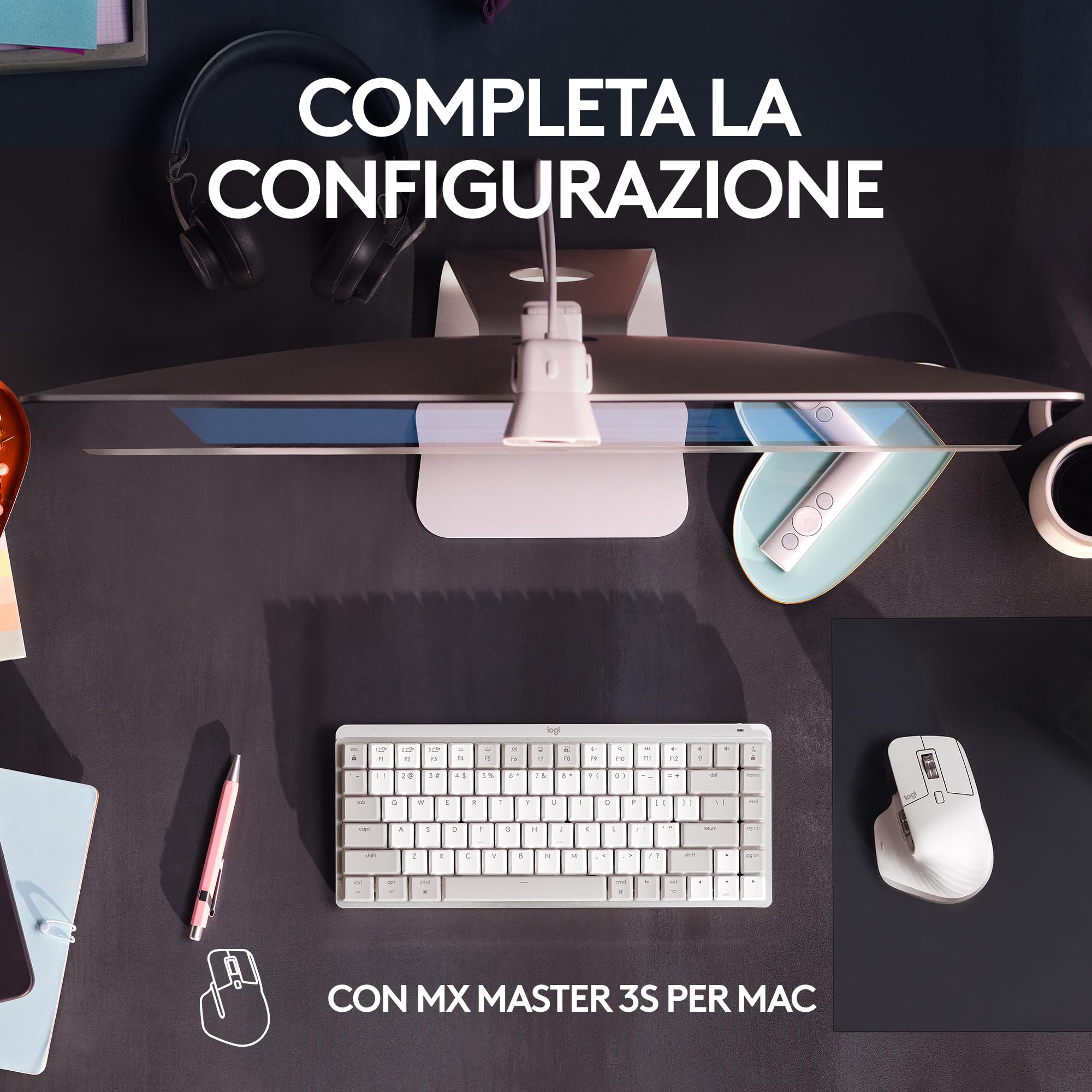 Logitech MX Mechanical Mini Tastiera Retroilluminata Wireless per Mac | Switch a Basso Profilo, Tasti Tattili Silenziosi, Retroilluminati, Bluetooth, USB-C, Apple, iPad, QWERTY US Intl - Pale Grey