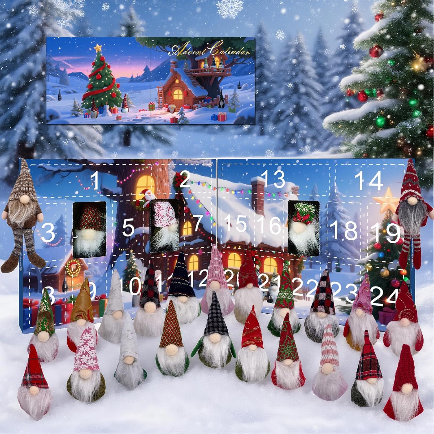 Advent Calendar 2025 Building Blocks Set with LED Light, 24 Days Christmas Countdown Calendar Building Blocks Xmas Thanksgiving Gifts for Adults Men Women (Blue)