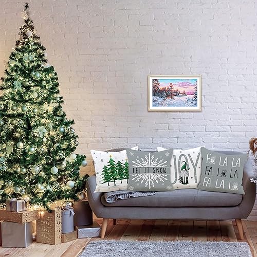 Miniatura 4 de Lanpn Juego de 4 fundas de almohada de Navidad grises de 20 x 20 pulgadas, decorativas de 20 pulgadas, color gris, modernas, de invierno, copos de