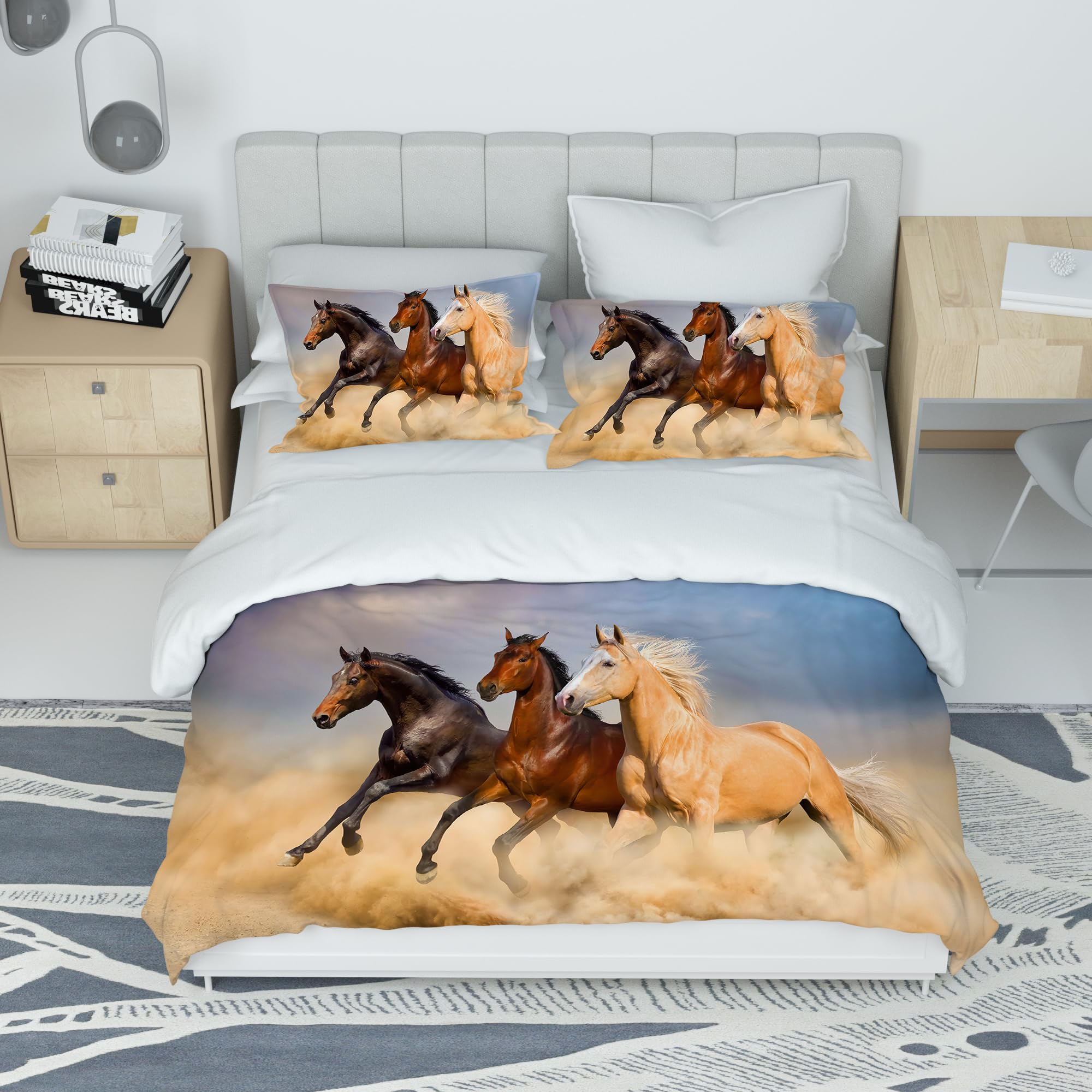 Copripiumino cavallo 220x240 cm,copripiumino stampa cavalli con Cerniera, con 2 federe 50x75 cm，cavallo 1：220x240cm