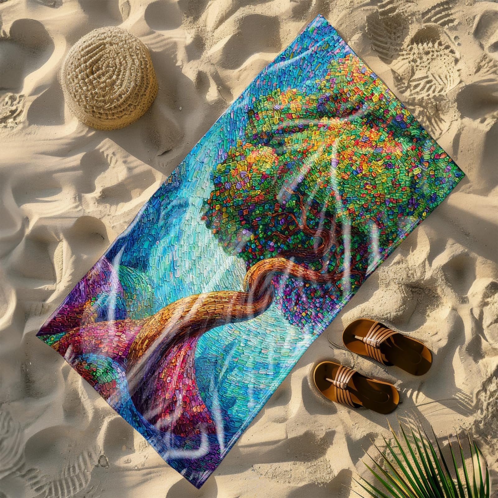 Générique Serviette Microfibre Plage Vert Jaune Arbres Violets