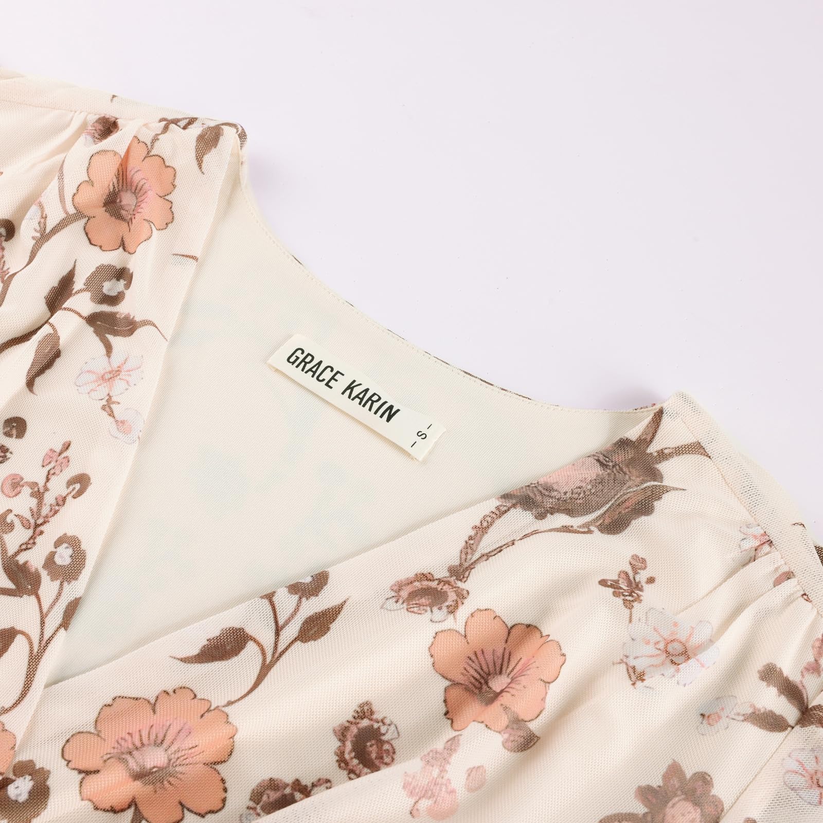 GRACE KARIN Camicette da donna floreali Boho Top corto con maniche a volant avvolgente tunica camicetta primavera estate per uscire top