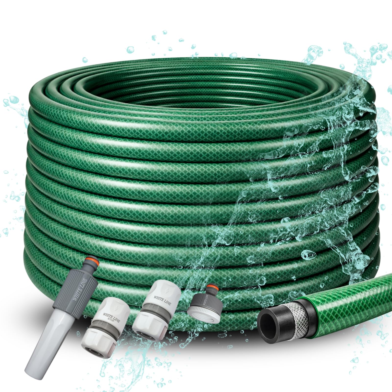 Gartenschlauch Wasserschlauch 3/4 Zoll 20m 30m 50m 100m Schlauch + Adapter Varianten Farbe (Grün, 3/4" 100m mit Adapter Set)