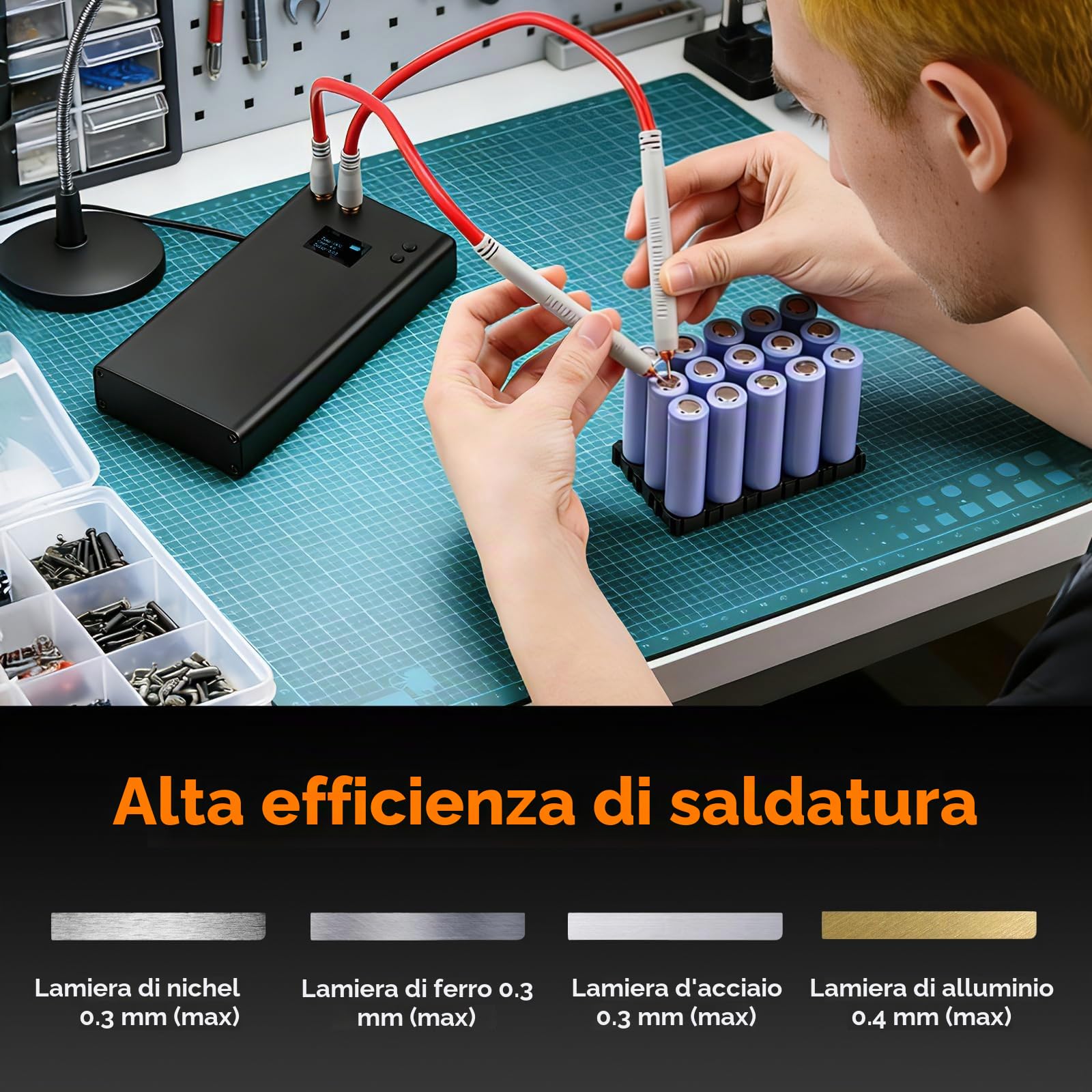 Bonvoisin Saldatore a Punti, con 11000mAh Batteria Ricaricabile, 70 Marce Regolabili, per Strisce di Ferro/Acciaio Inossidabile/Nickel da 0,1-0,3mm, con Penna per Saldatura da 40cm (EU)