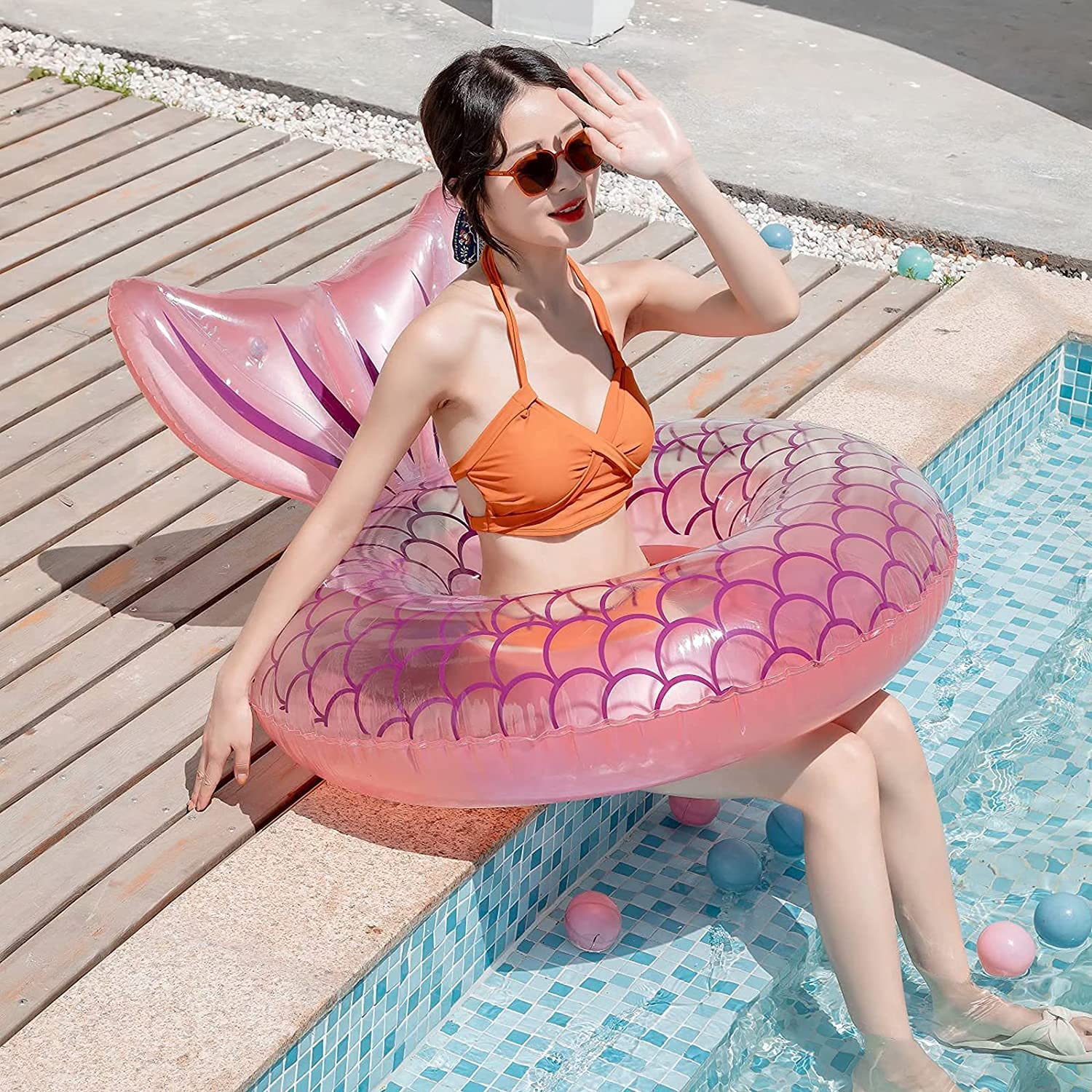 Asterin Sales Comfortable Inflatable Mermaid Tail Float Tubes with Sparkles for Water Party, Beach, Pool, Adult Float | 120 X 100 cm | Multi Color 4