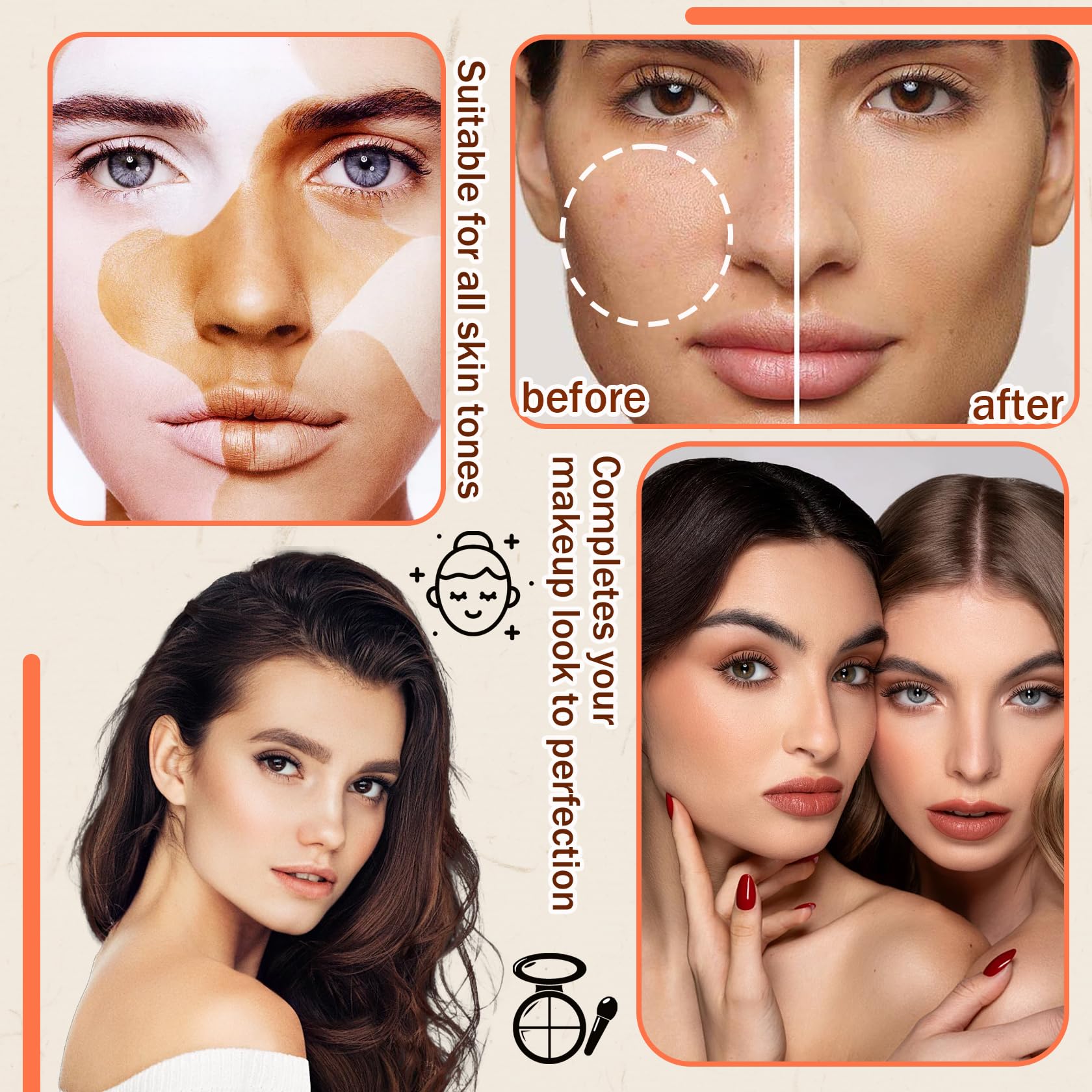 Paleta de corrector de 15 colores con pincel, paletas de corrector de colores de larga duración, crema hidratante de contorno de maquillaje 6