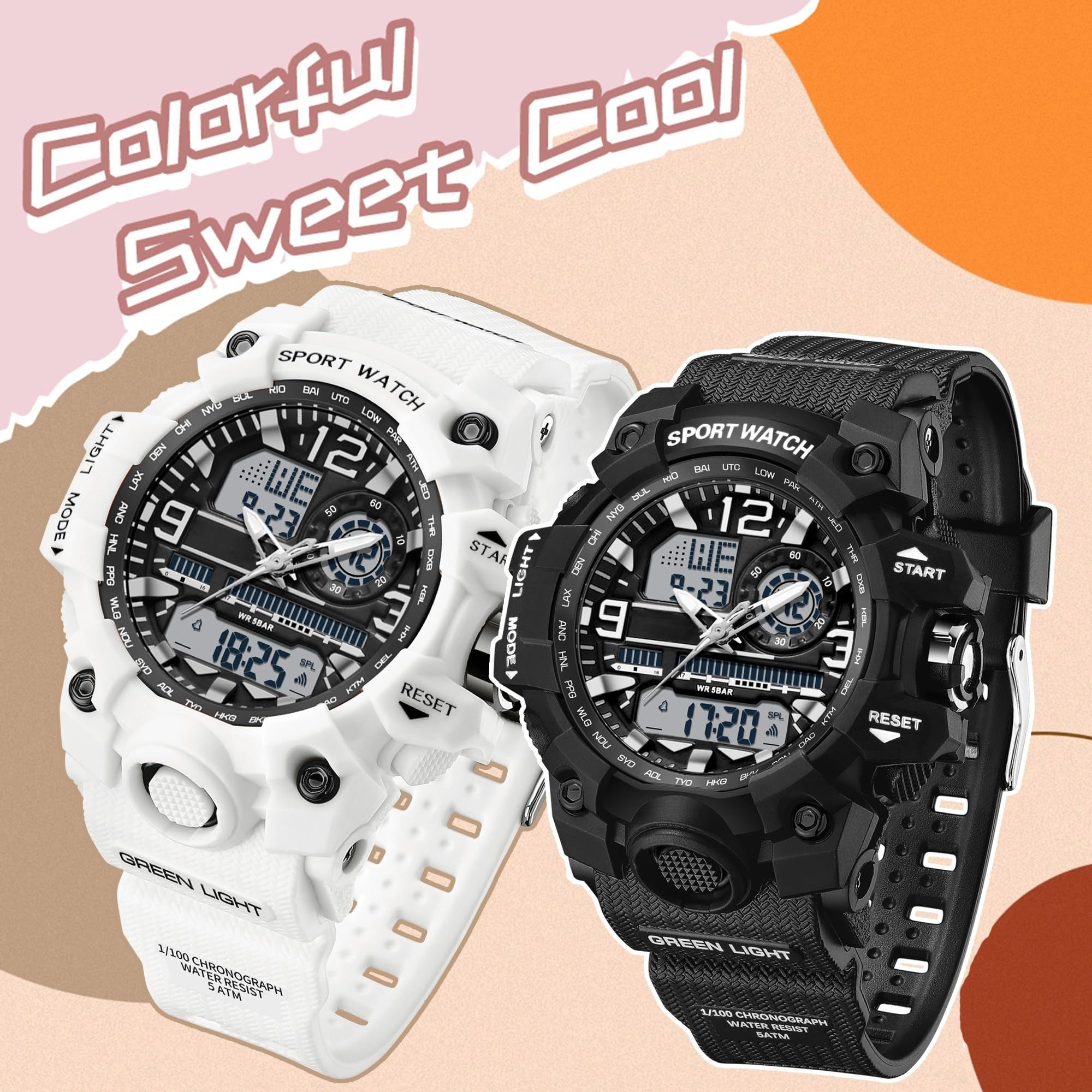 Women's Sports Watch Digital Watches for Ladies Tactical Watch Outdoor Military 5ATM Waterproof Watch Stopwatch Alarm LED Backlight Shockproof Analog Wrist Watches for Women