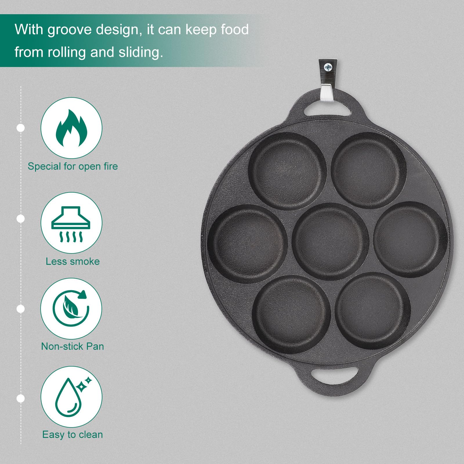 MAGICLULU Padella per Uova Antiaderente in Ferro Design Ergonomico e Sette Fori, per Cucinare Pancake e Omelette in Cucina a Induzione