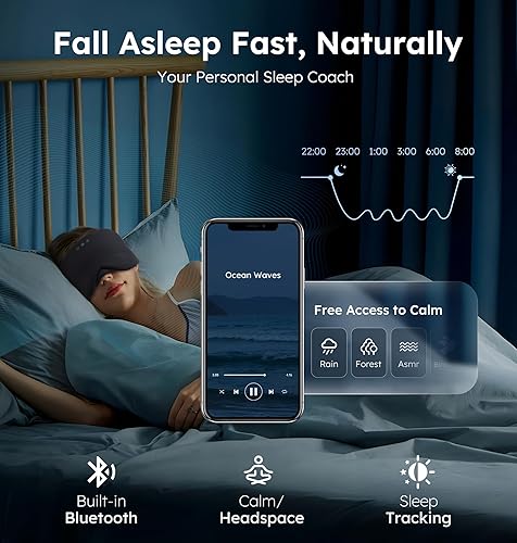 Miniatura 6 de Máscara de sueño Bluetooth 5.4 de lujo para adultos, refrigeración de fibra de hielo y sonido HD, 100% bloqueo de luz, cubierta ajustable para ojos