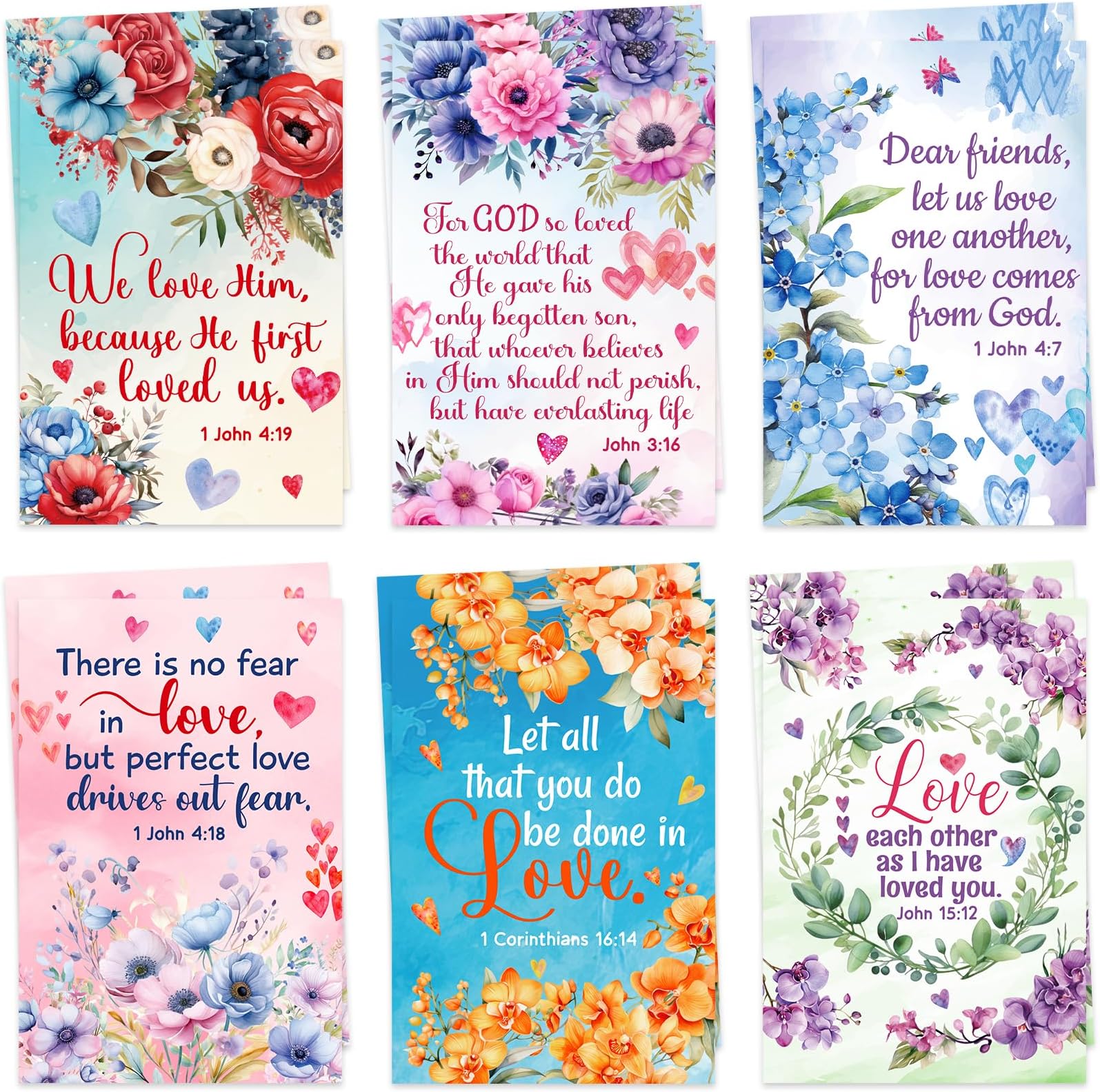 ceiba tree 24Pcs Religious Valentines Day Cards Floral Happy Valentine's Day Christian Greeting Card Bulk Assortment with Envelopes and Stickers for Adults Kids Party Favors Supplies