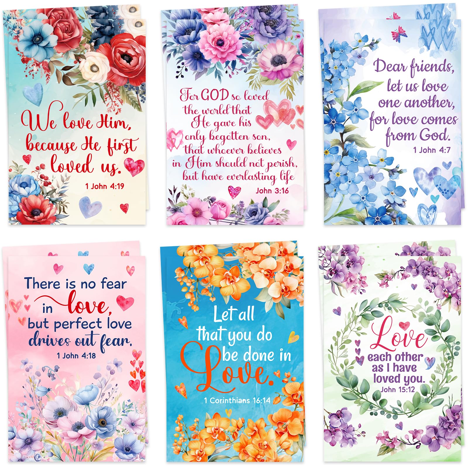 ceiba tree 24Pcs Religious Valentines Day Cards Floral Happy Valentine's Day Christian Greeting Card Bulk Assortment with Envelopes and Stickers for Adults Kids Party Favors Supplies