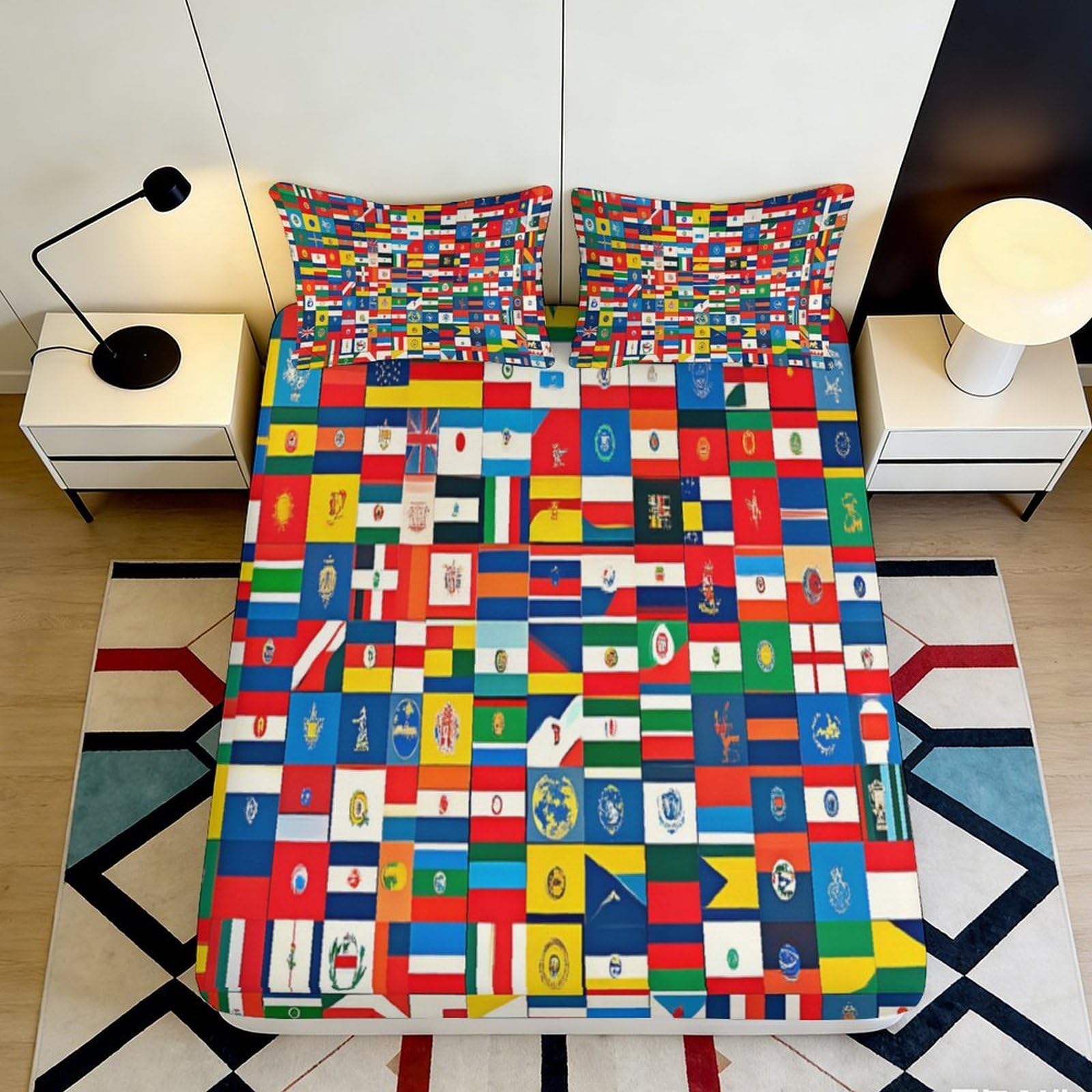 Jqzkxnhpbr Style-9 3D Printed World Flags Fitted Sheet Microfiber Soft Colorful Map Bed Cover For Bedroom Dorm Mattress Decor 90X200x25cm