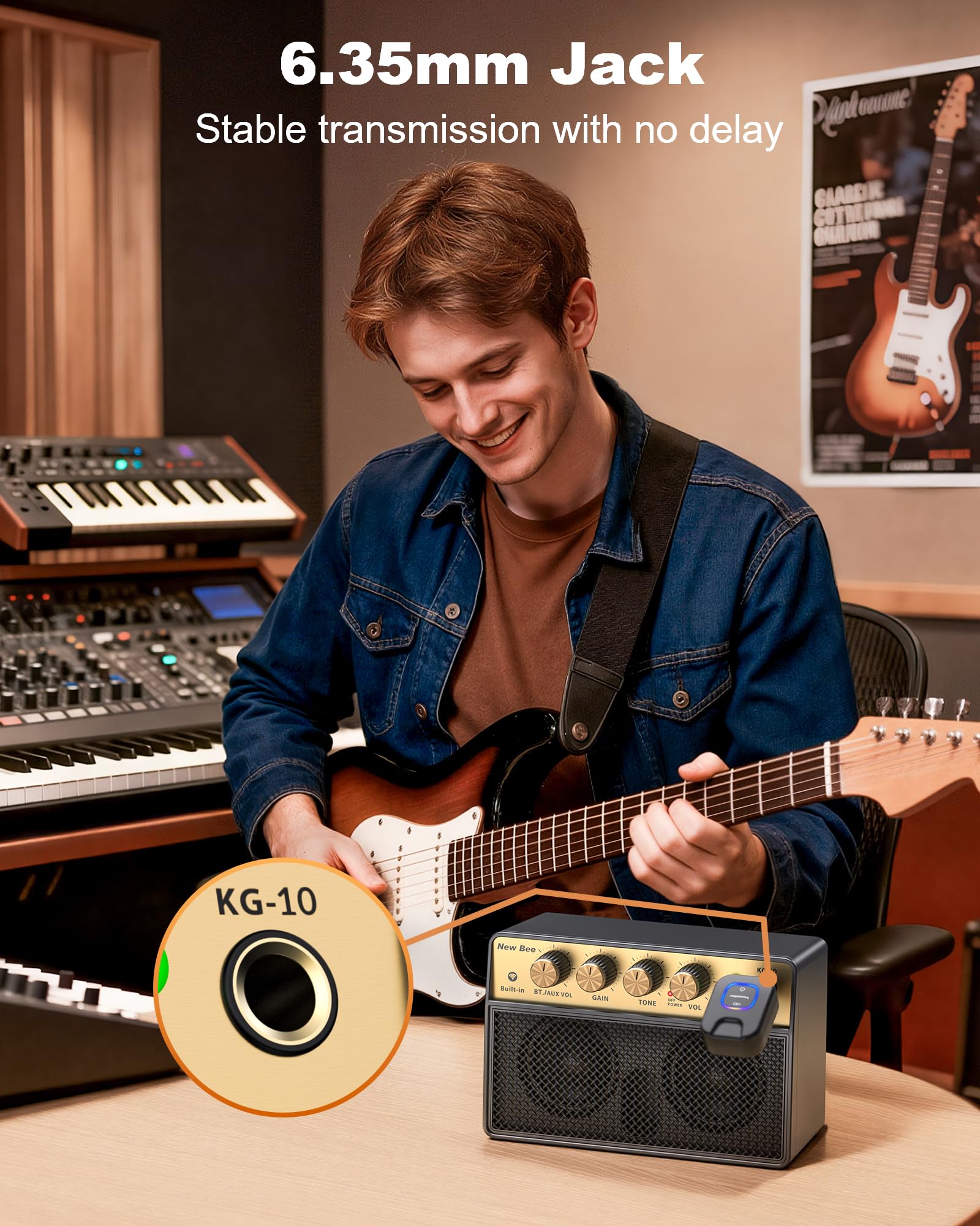 New Bee Gitarrenverstärker 10W Mini Verstärker Gitarre mit Clean & Drive Kanal Amplifier Guitar Wiederaufladbar und Tragbar Guitar Amp 6,35mm Eingangsbuchse für E-Gitarre, Bass