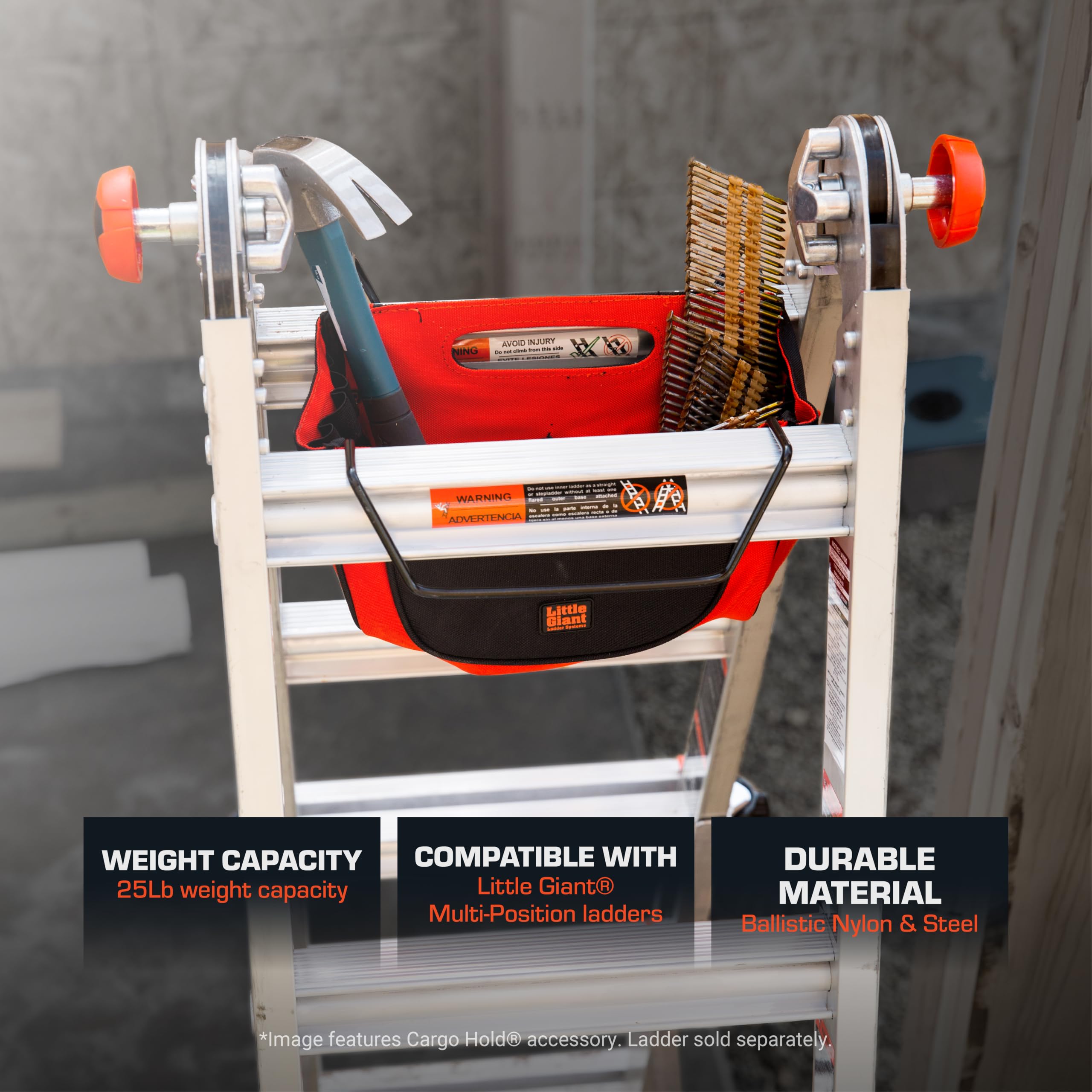 Little Giant – 15040 – 001 Cargo Hold Bolsa de Herramientas para Escalera | Bolsa de herramientas de sujeción de carga, peldaño de escalera acoplable, material de nailon y acero