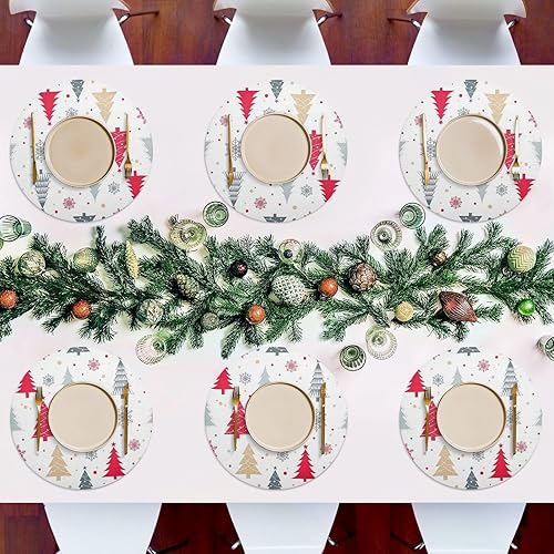 Miniatura 7 de Manteles individuales de mesa redonda de árboles de Navidad estilizados, resistentes al calor, antideslizantes, lavables, para cocina, talla 6