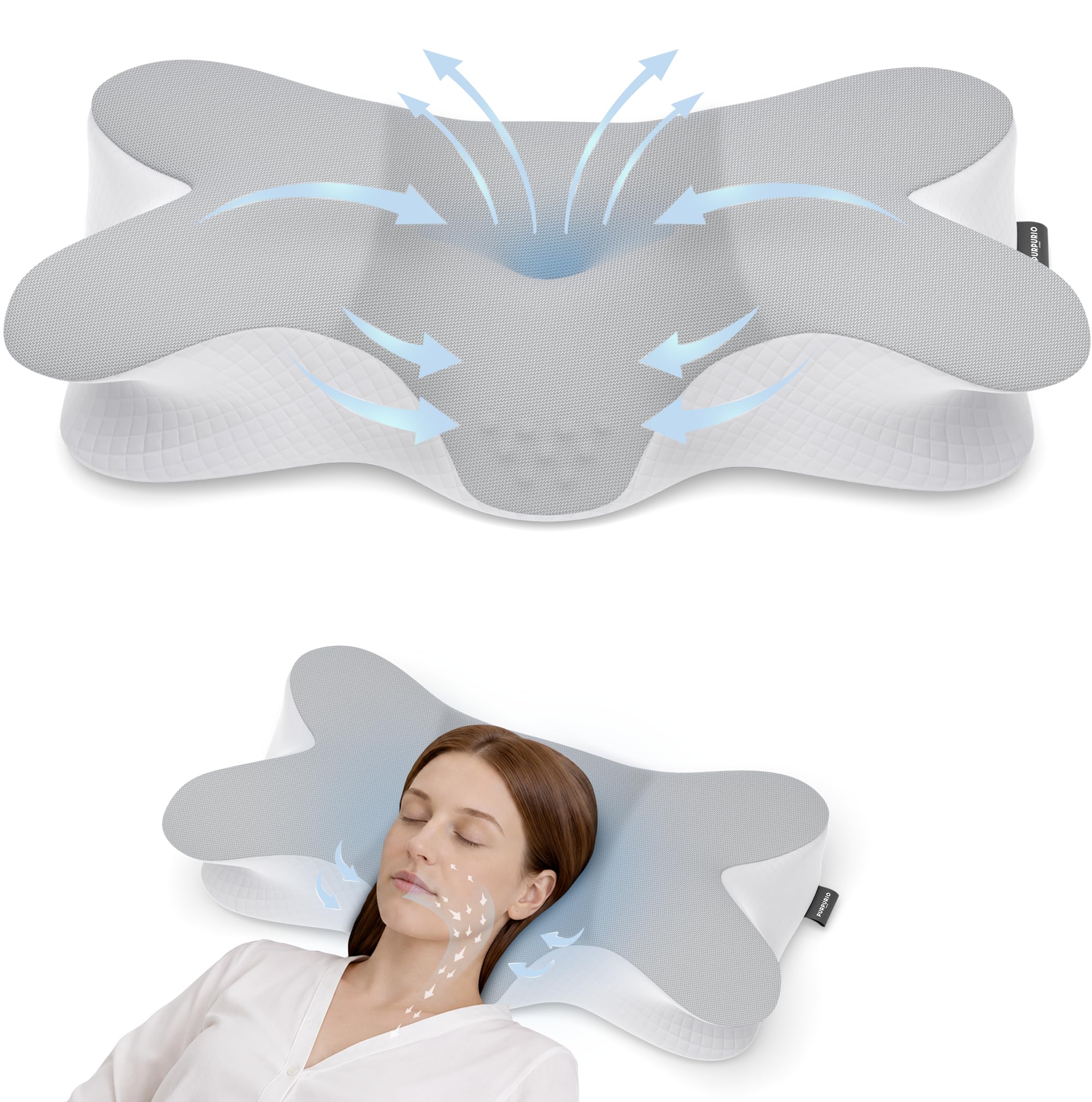 Linea Vertebra™ Cuscino Cervicale per Dormire - Cuscino Ergonomico con 2 Livelli di Altezza in Memory Foam - Cuscino Antirussamento con Federa Sfoderabile e Lavabile