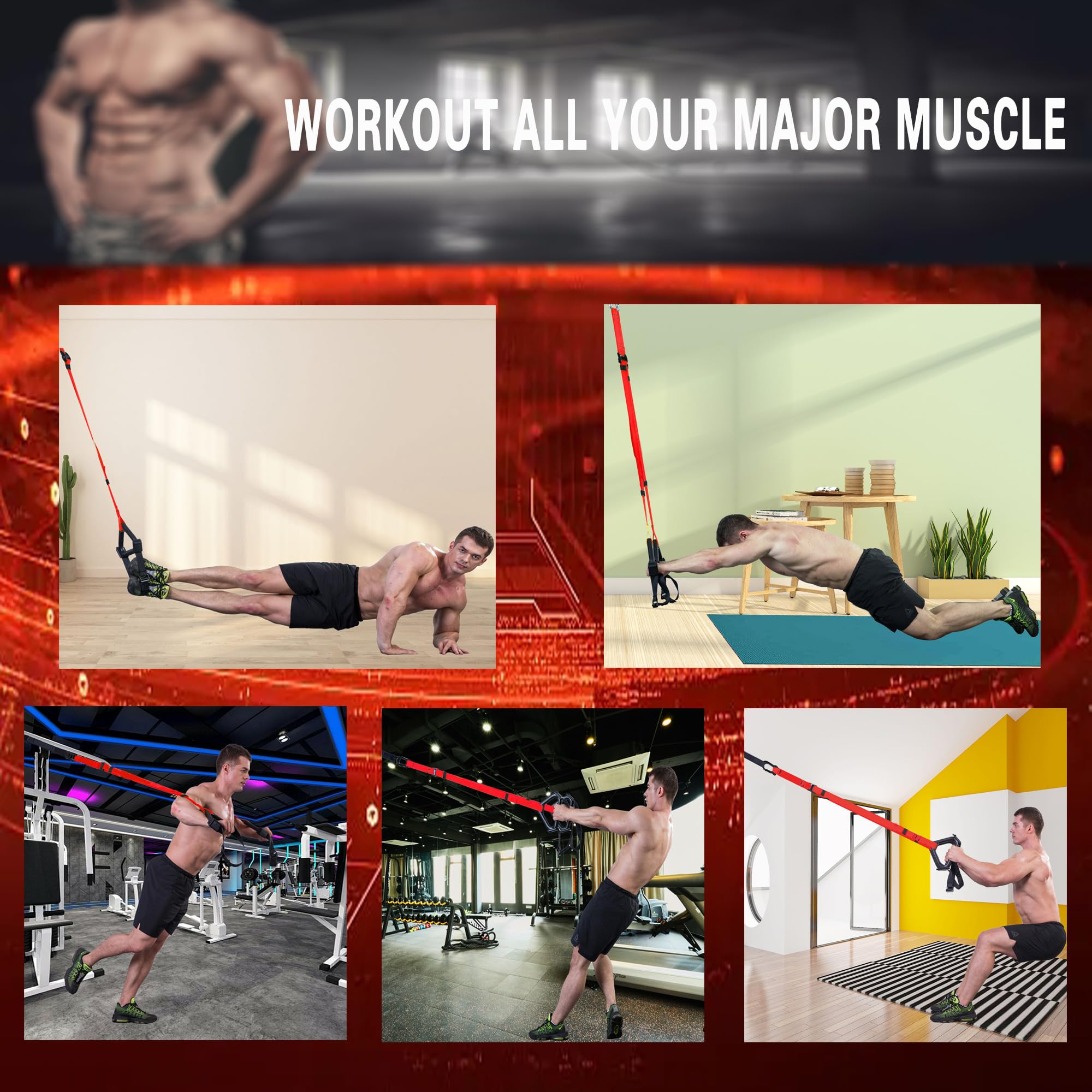 Correas de entrenamiento de resistencia de peso corporal, kit completo de entrenamiento de fitness para gimnasio en casa para entrenamiento de cuerpo completo, anclaje de puerta incluido