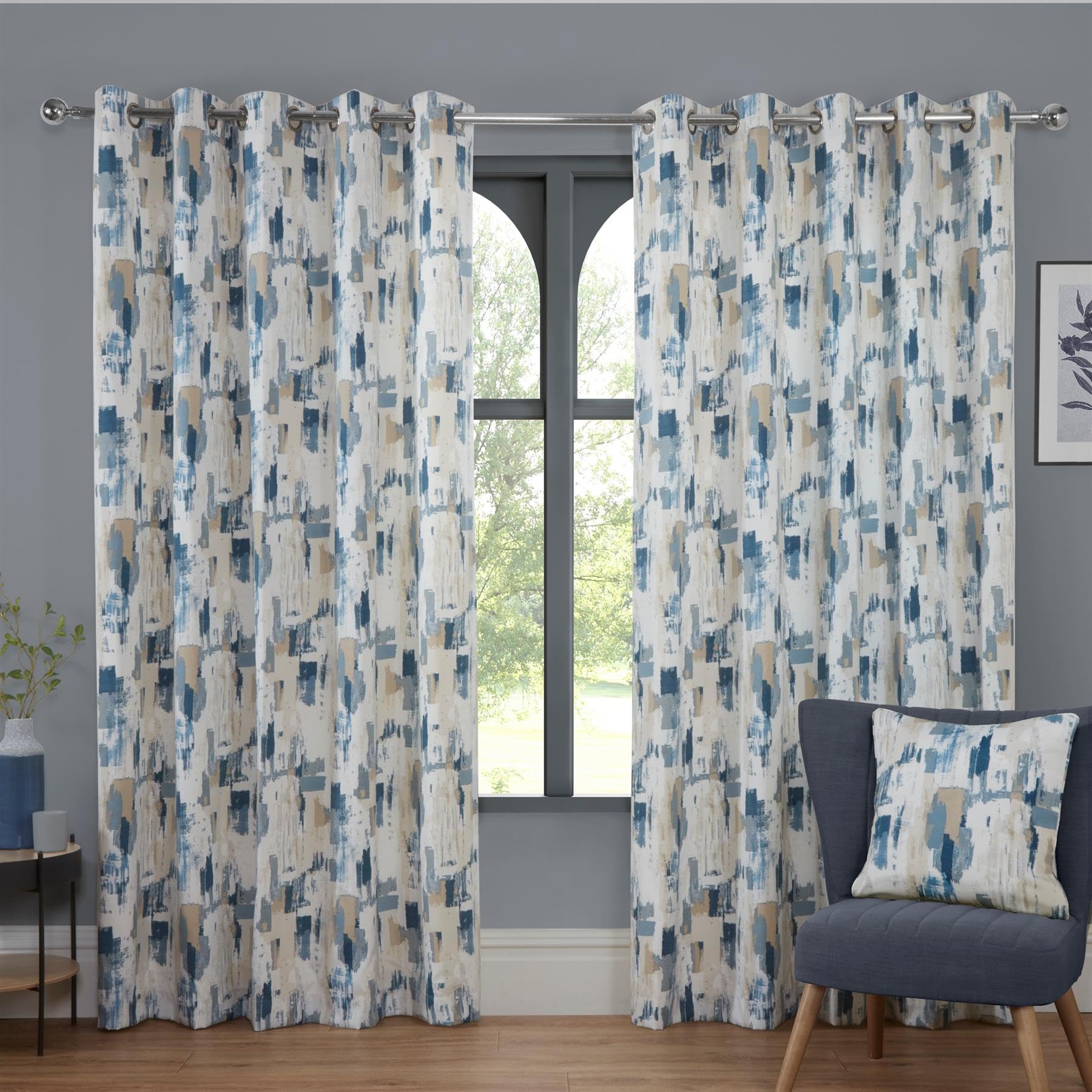 Sundour Bamford Fully Lined Ready Made Abstract Eyelet Curtains Cobalt 66X90" from B&Q