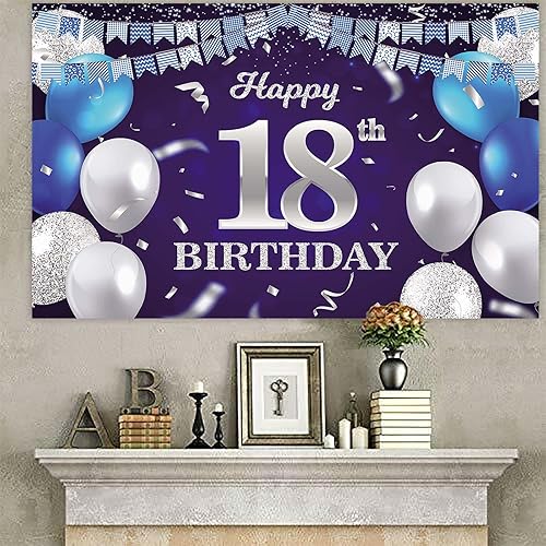 Vista 153 de Cartel de feliz cumpleaños número 31, globos azul marino, bandera de confeti a rayas, puntos de luz, saludos a 31 años, decoración temática