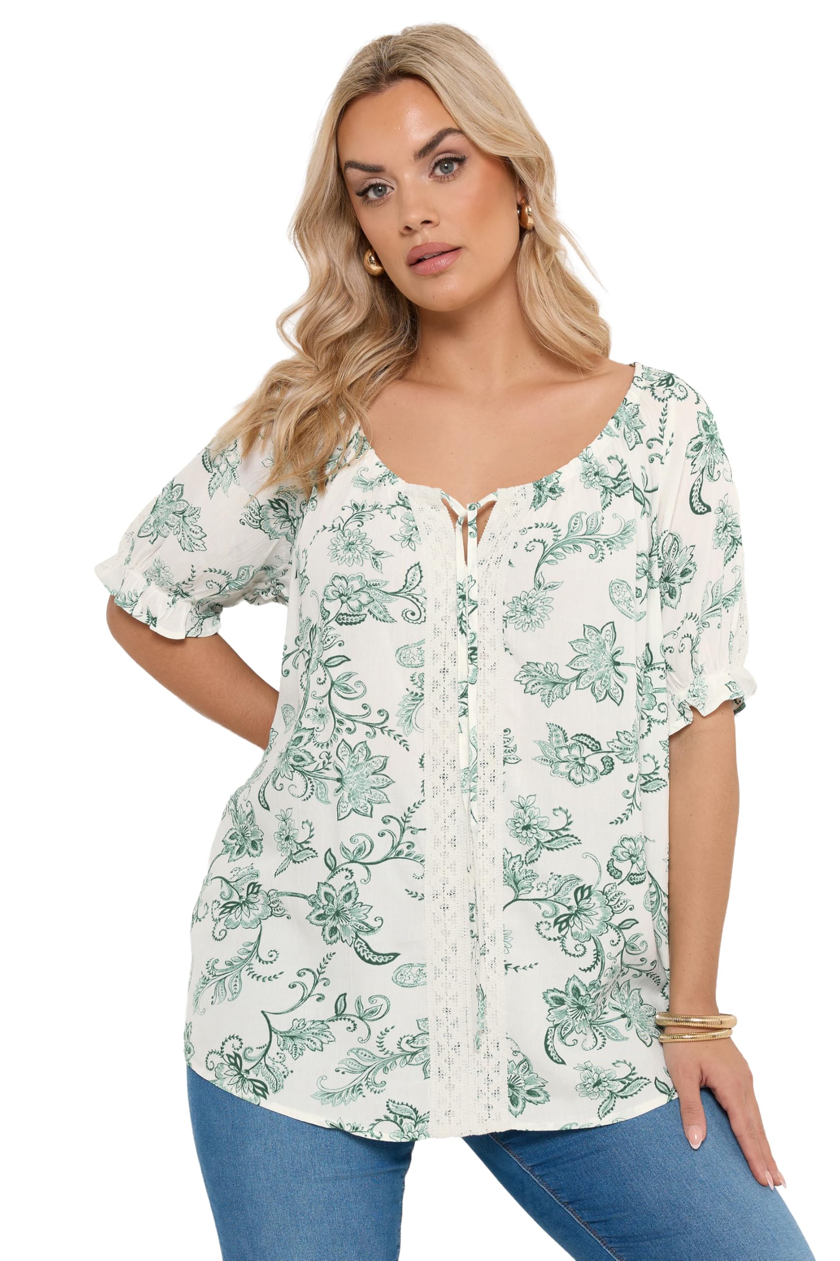 Yours Women's Floral Crochet Top - Size 22-24 - Tie Neck