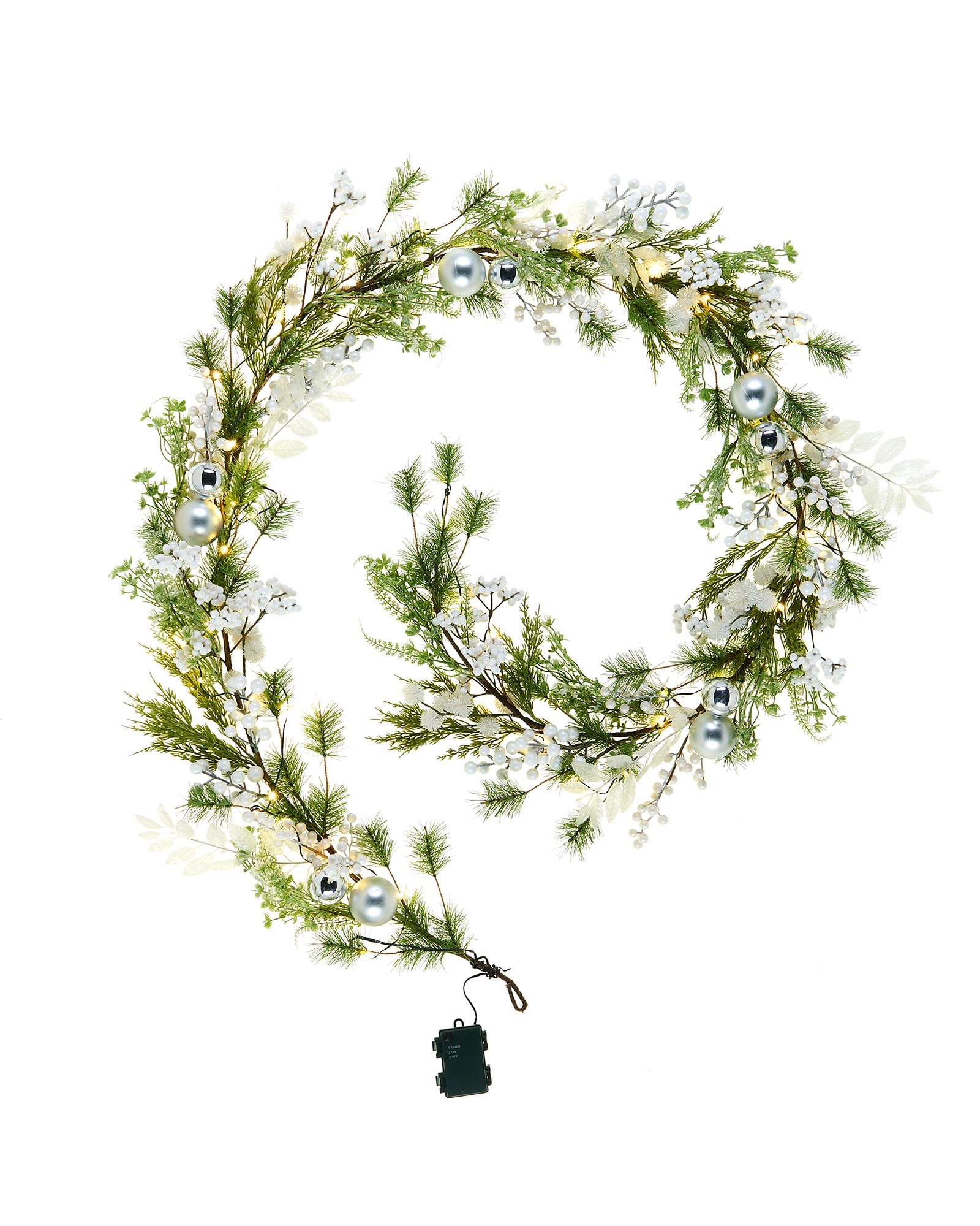 Werchristmas Green Pre-Lit White Berry Mixed Tip Garland