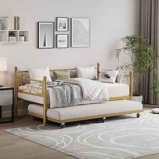 12 Daybed Living Room Ideas for Flexible Seating and Relaxation 96 GarveeHome Gold Daybed with Trundle Bed, Twin Size Metal Day Bed with Fl...