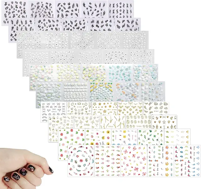 Olakin 50 Blätter 3D Nagelsticker - Über 1800 Stück für DIY Nail Art