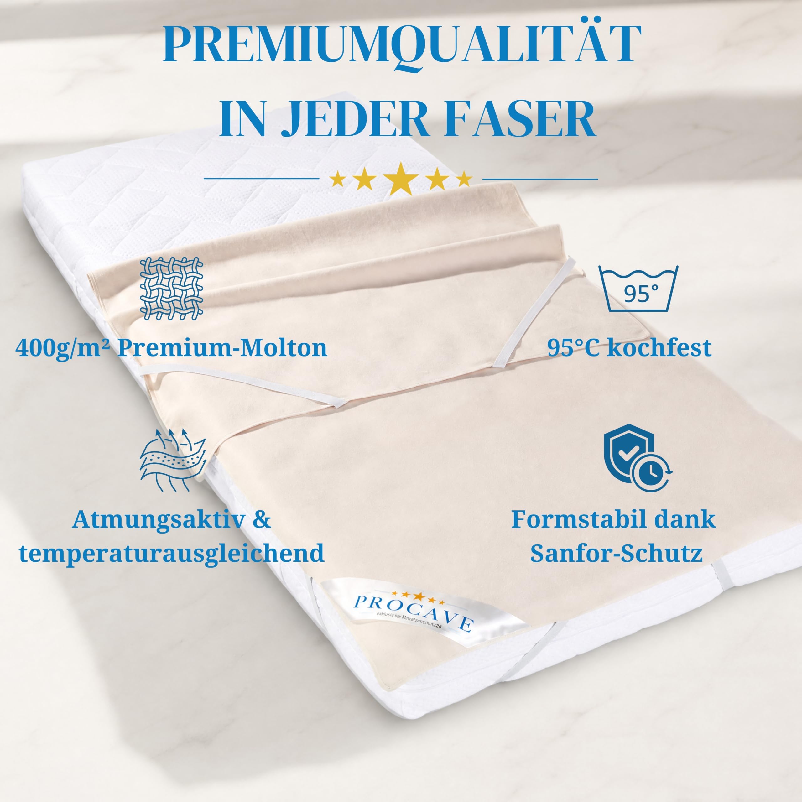 PROCAVE Nakładka na materac ze 100% bawełny, naturalny ochraniacz na materac, oddychający, wysokiej jakości nakładka Molton jako ochrona materaca, jakość premium, Made in Germany, 180 x 200 cm
