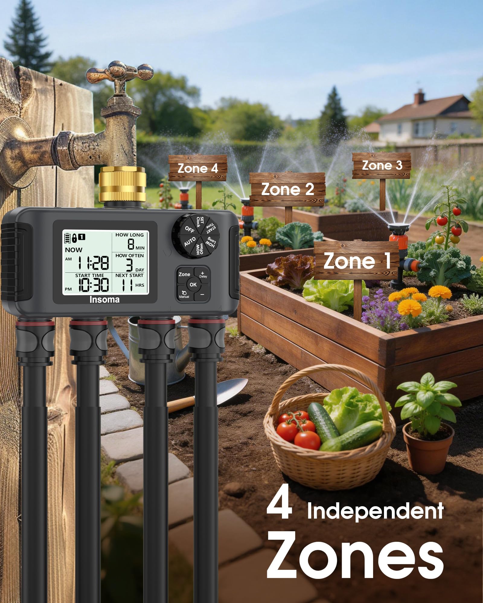 Insoma Temporizador de agua WiFi para manguera de jardín, temporizador de aspersor inteligente, temporizador de manguera WiFi con control remoto por aplicación, control de voz con Alexa, retardo de