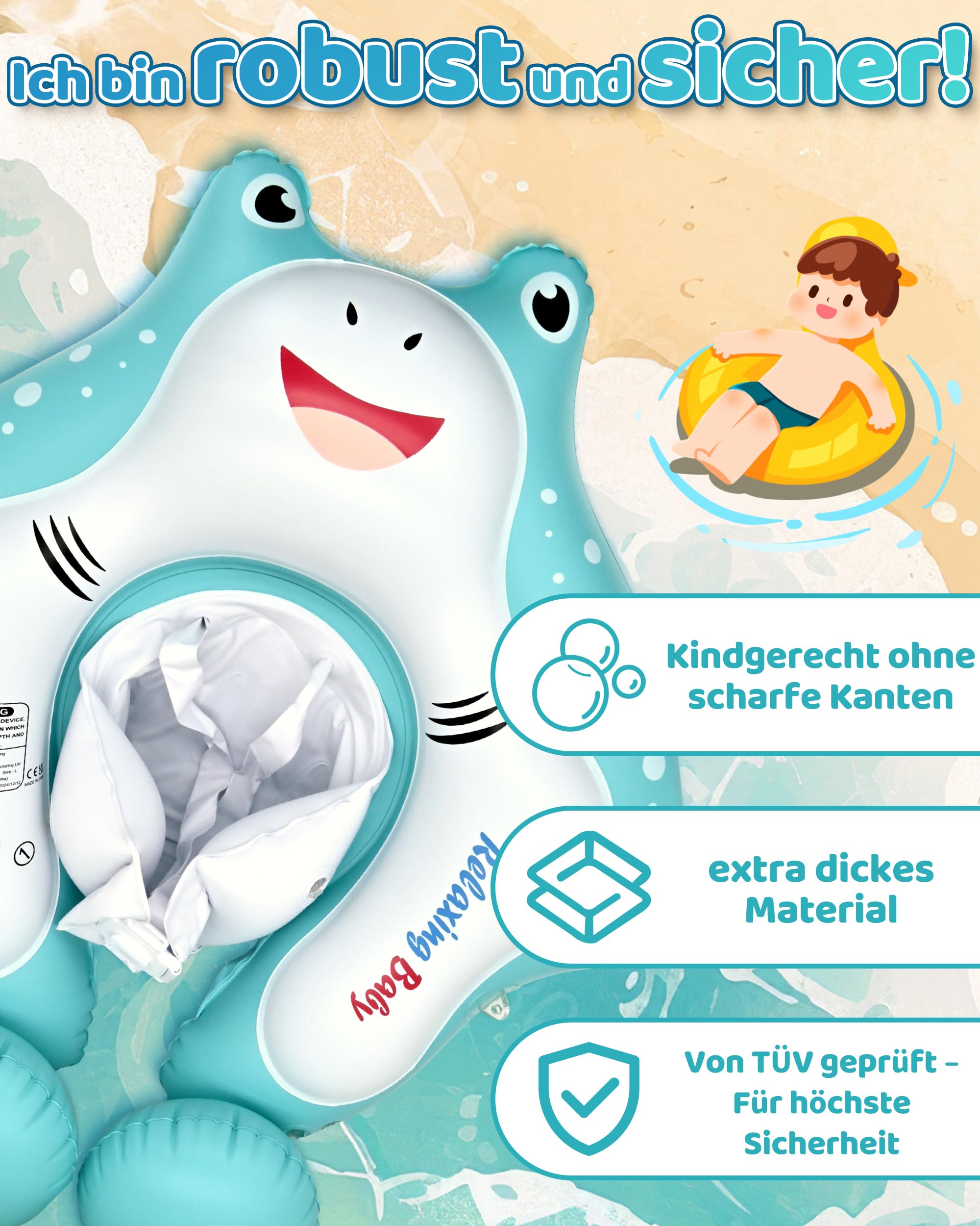 Galleggiante per bambini con baldacchino, galleggiante per piscina con seggiolino di sicurezza, galleggiante da nuoto e galleggiante per bambini da 12 a 36 mesi (L: 12-36 mesi)