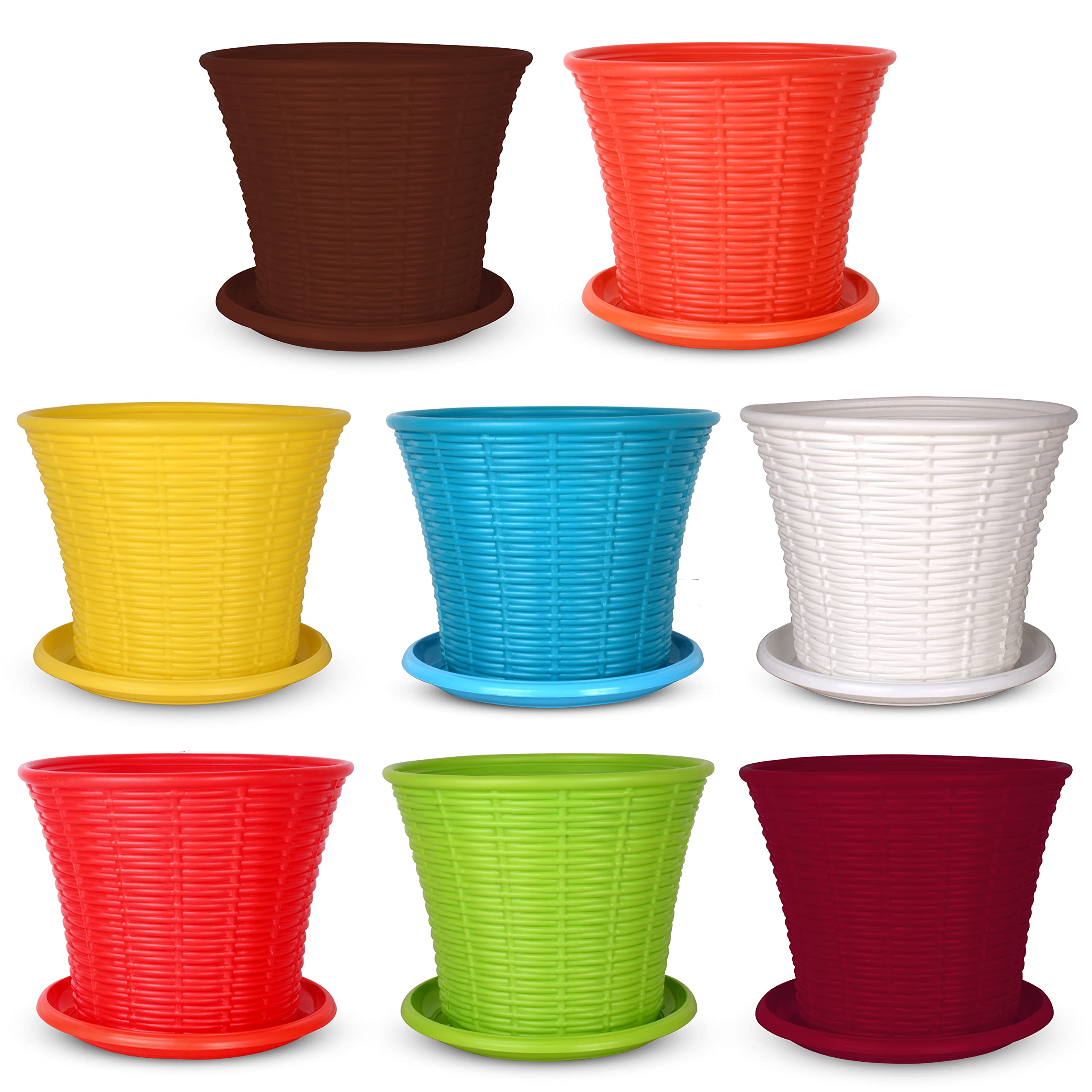 HINS PLANTERS Plastic Ratan Plant Pot 11 Inch Multicolour Set of 8 with Plate Set of for Indoor & Outdoor Gardening Plant Pot for Home & Garden Decor I Succulent Plant I Decoration Pot (B09QL5MKTQ) Amazon Price History, Amazon Price Tracker