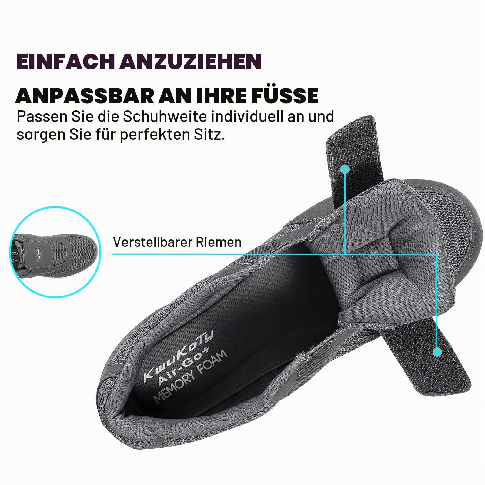 Diabetiker Schuhe Herren Damen, Orthopädische Schuhe Extra Weit Grau Größe 43