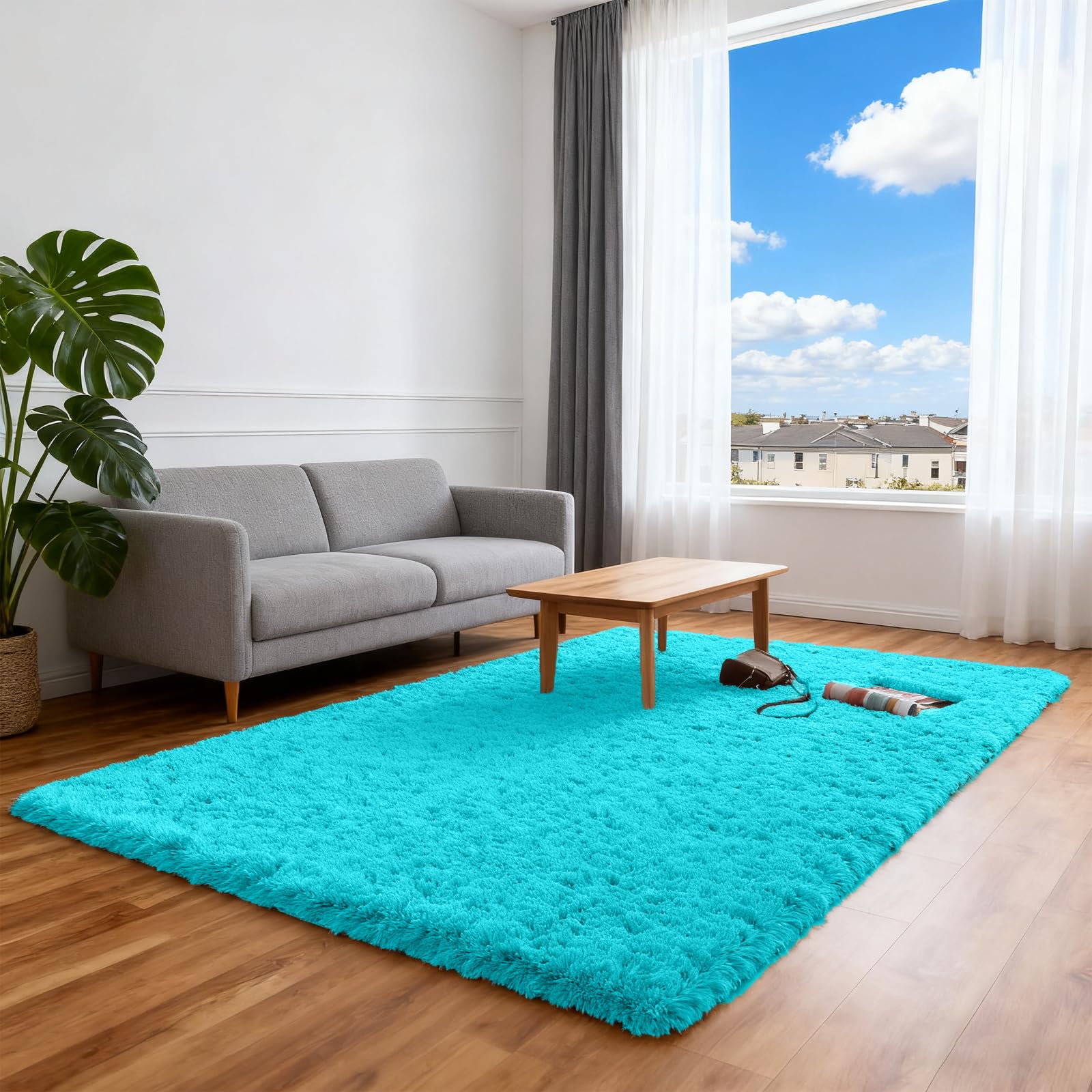 Tapis de décoration lavable et antidérapant bleu clair 160x210