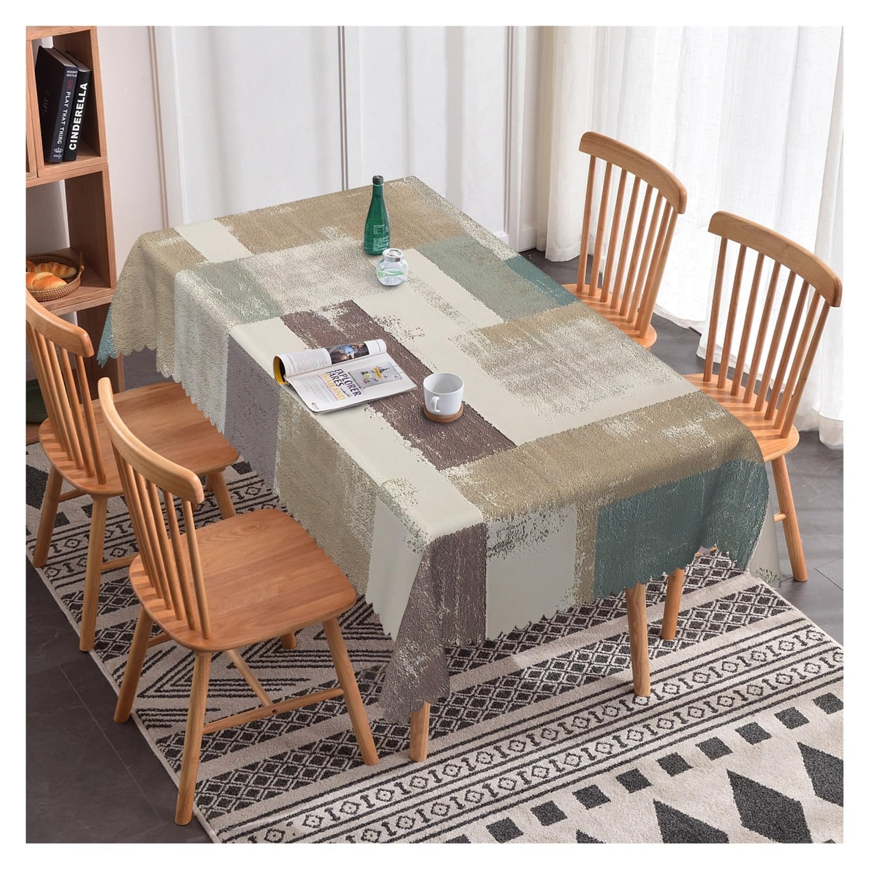 BDFJEDS Waterproof Tablecloth Simple Table Cloth Geometric Pattern Dining Room Waterproof Oilproof Rectangular Tablecloth(Color7,138x240cm 54x94inch)