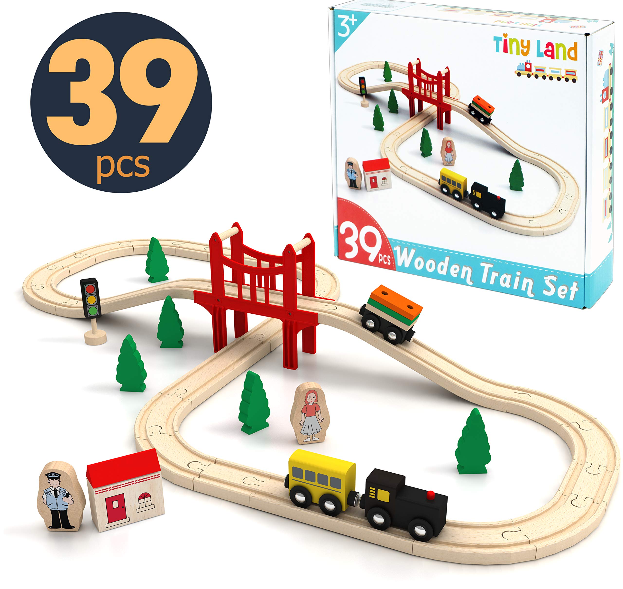 tiny land Wooden Train Set for Toddler, Toy Tracks, Engine, Passenger