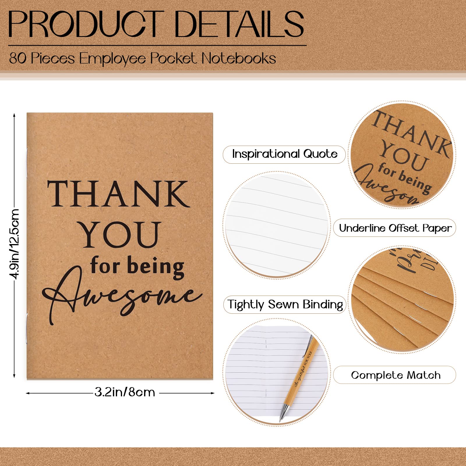 12 Sets Employee Appreciation Gifts - Includes Burlap Bags, Wood Pens, Keychains & Thank You Cards