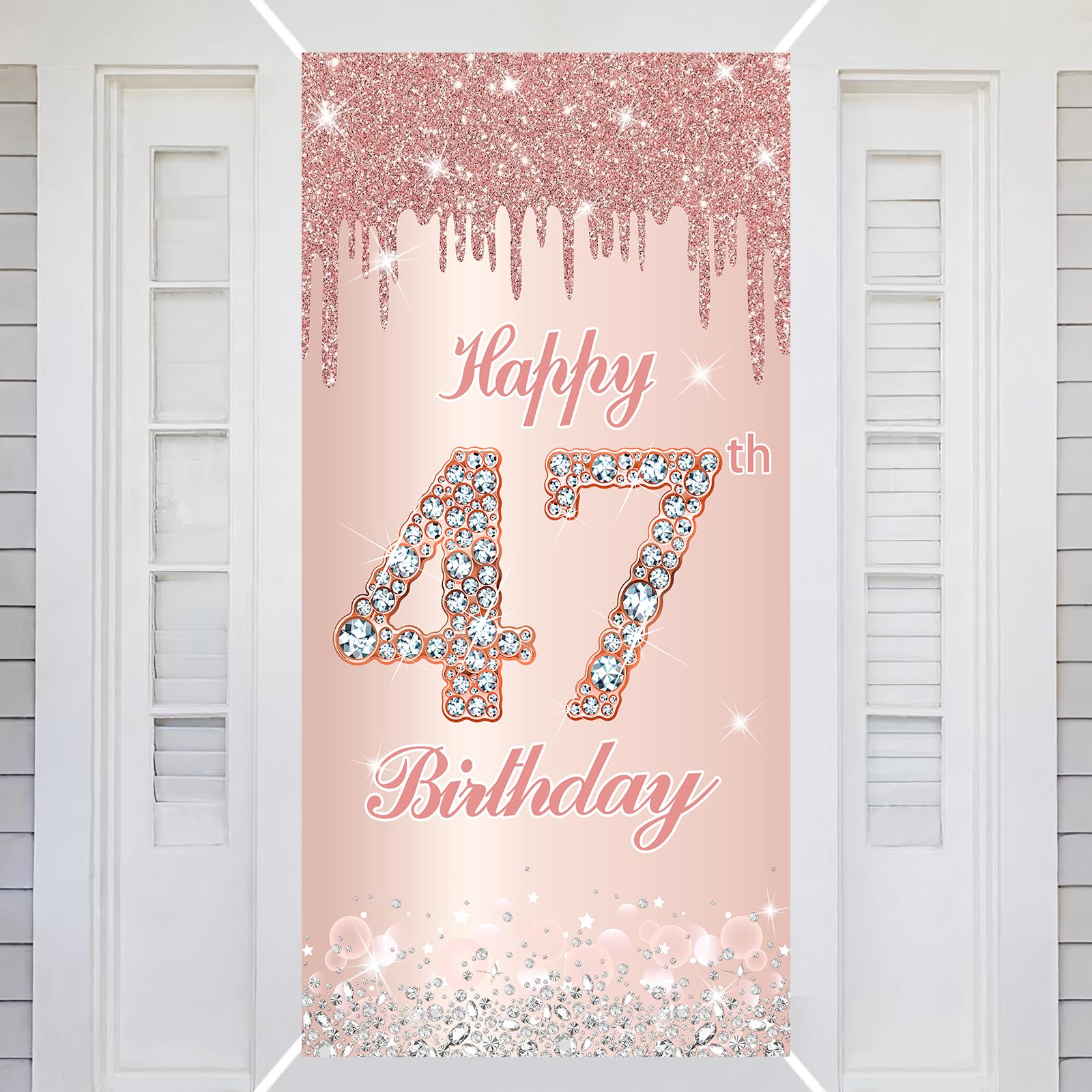 47th Happy Birthday Decorations Door Banner Pink Rose Birthday Banner for Party Backdrop for Women Door Cover Party Decoration Supplies Poster — image 1