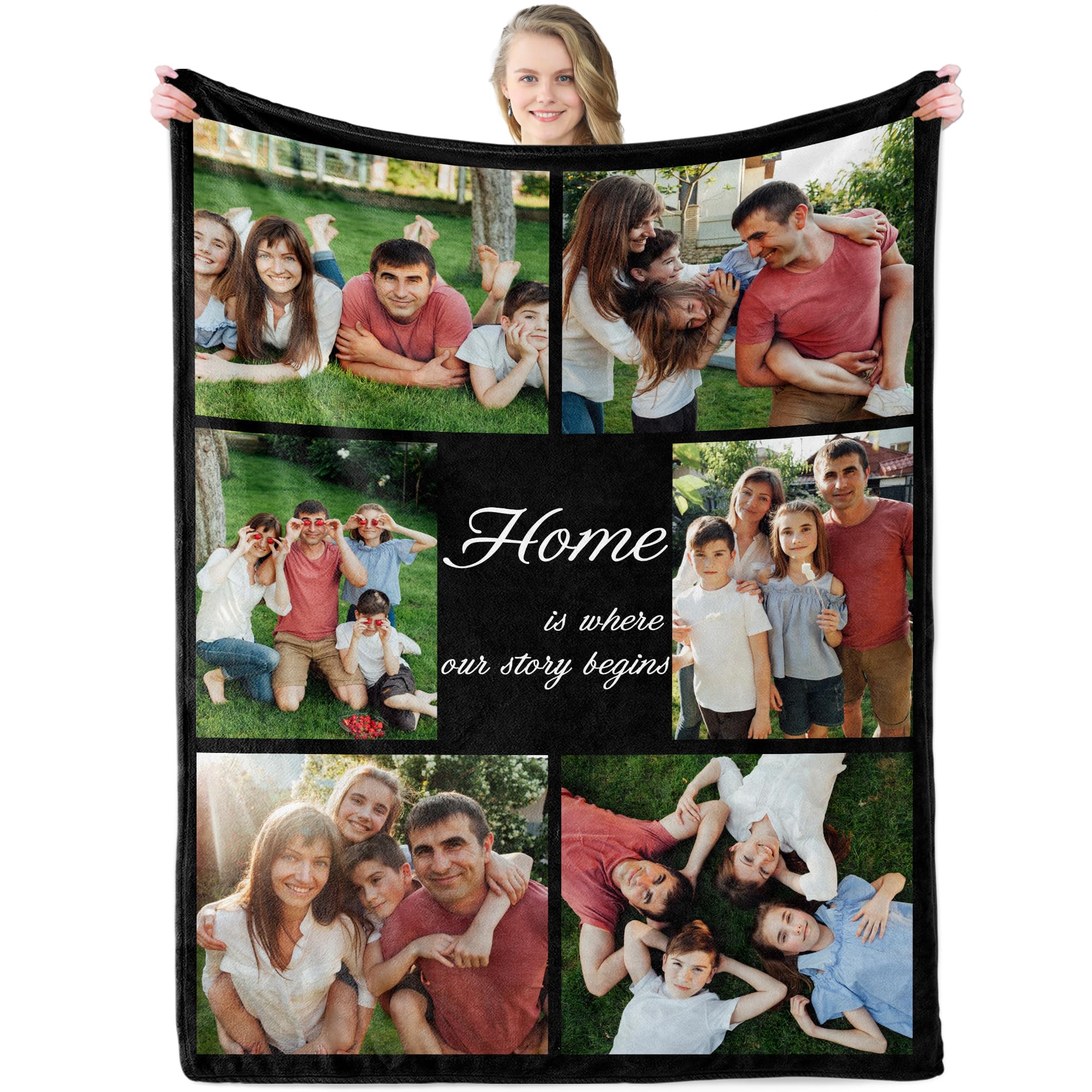 Idiyfun Personalised Blanket for Adults Kids, Custom Blanket, Personalised Photo Blanket, Customised Mothers Day, Fathers Day Christmas Birthday Gifts for Family Mum Dad Daughter Son
