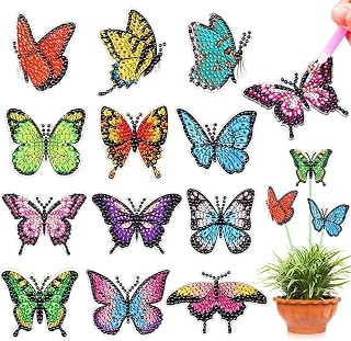 Seenelling 12 Pcs Butterfly Diamond Art Kits Painting Butterfly Stakes Diamond Crafts for Adult DIY Garden Home Decoration
