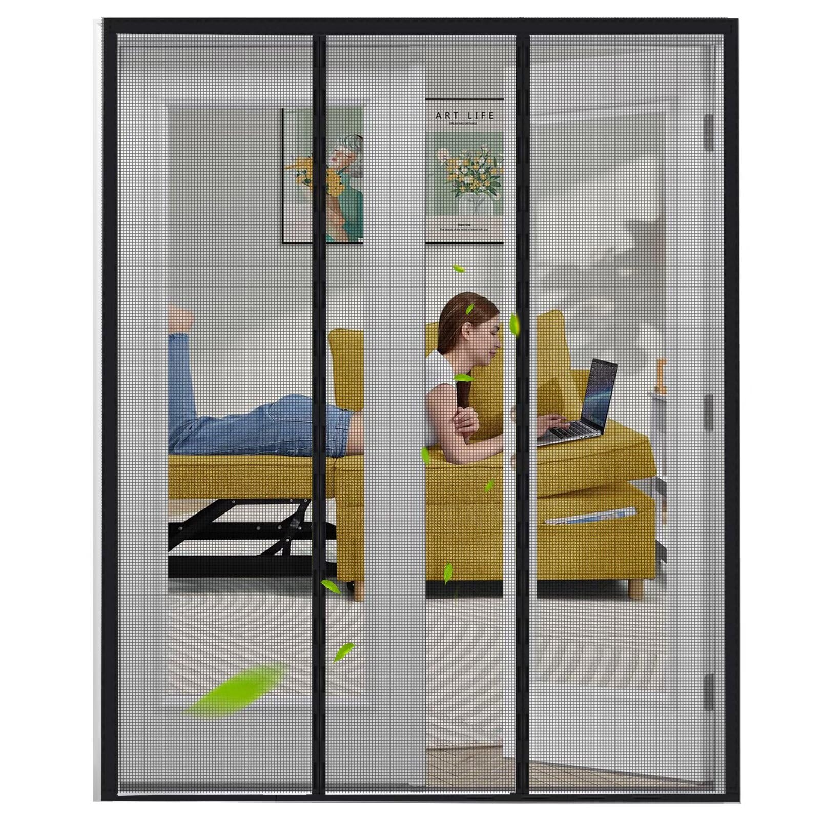 Fliegengitter Tür Magnet DIY Insektenschutz Magnetfenster, Insektenschutzgitter ohne Bohren 120x265cm Schwarz für Küche/Wohnzimmer/Schlafzimmer