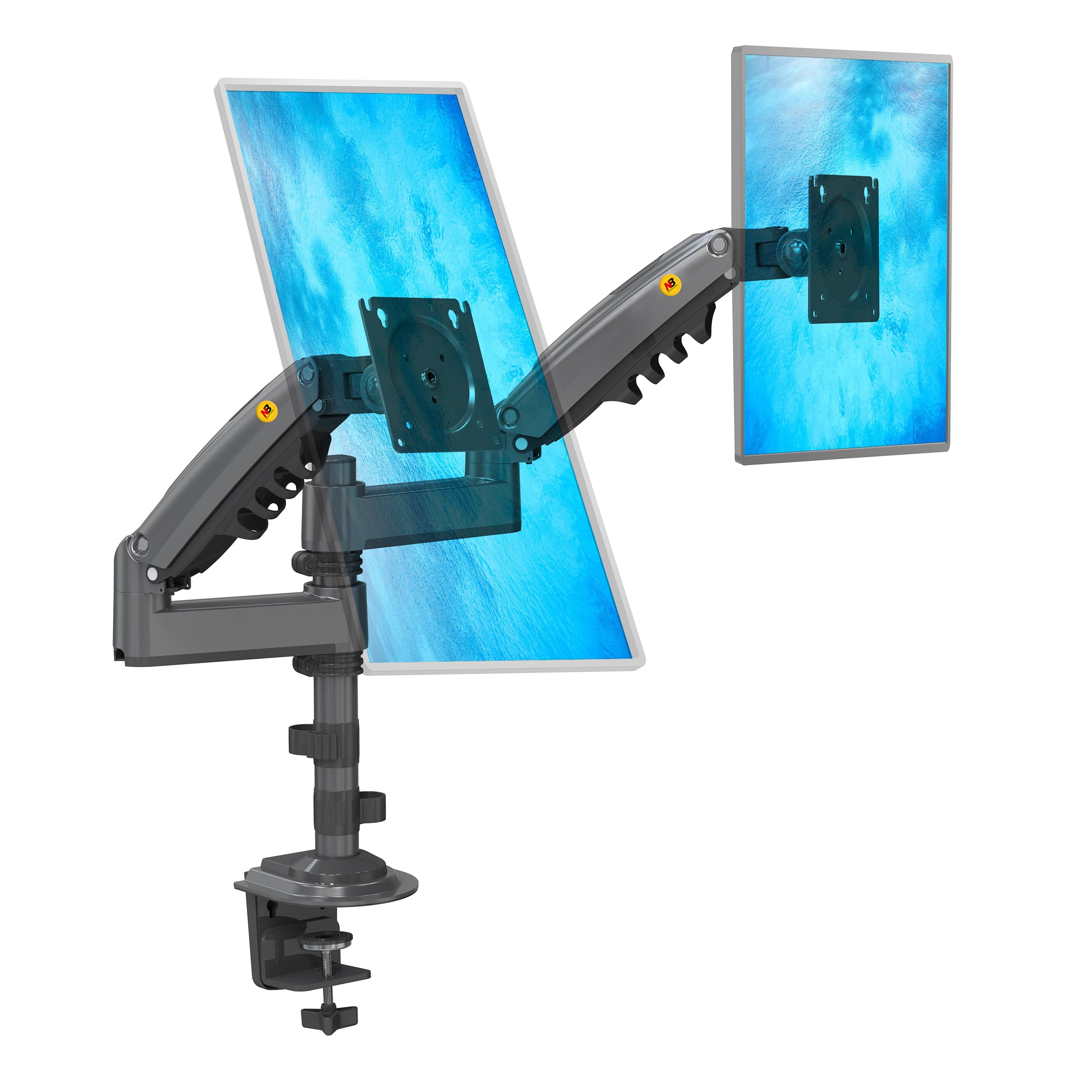 Obrotowy Uchwyt Ze Sprężyną Gazową na kolumnie na Dwa Monitory LCD LED od 17 do 27 cali o wadze od 2 kg do 9 kg każdy
