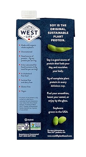 Miniatura 5 de West Life - Leche de soja orgánica, vainilla sin azúcar, 0.28 onzas de proteína, alternativa láctea vegana, sin lactosa, estable en el