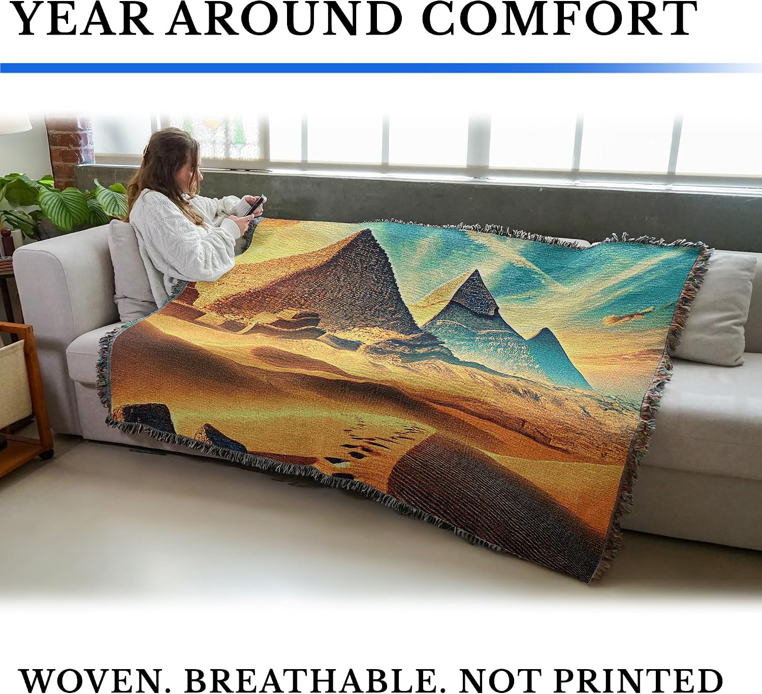 Pure Country Weavers Great Pyramids -Tapestry Throw Blanket Woven from Cotton - Made in The USA (72x54)