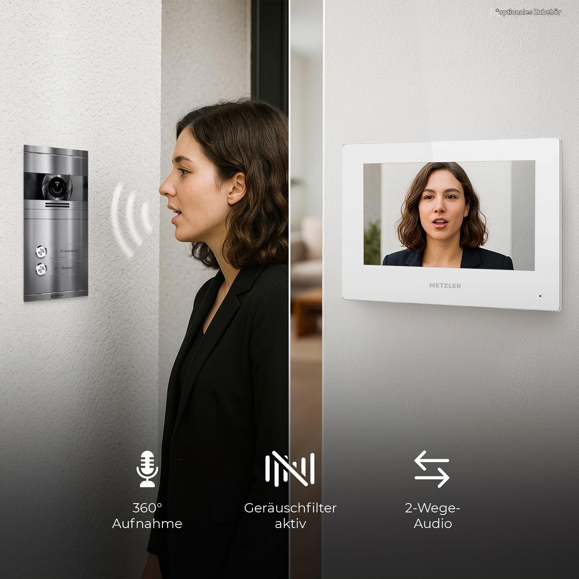 Metzler Video Türsprechanlage 2 Familienhaus | Türklingel mit Kamera FullHD | Opt. 7" Monitor | Smartphone App | Mit Anschluss für Türöffner | Anschluss: LAN POE | V2A Edelstahl | VDM10 2.0 Colson