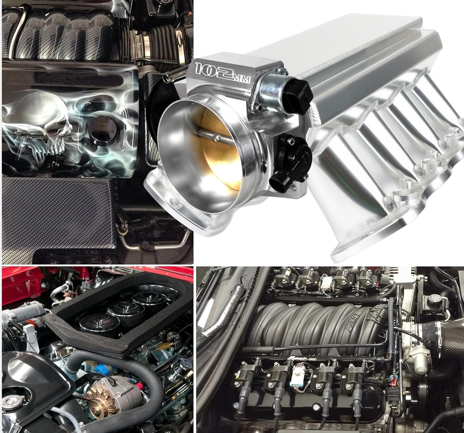 YESHMA LS Intake Manifold with 102mm Throttle Body Throttle Position Sensors TPS IAC and Fuel Rails Compatible with Chevy 4.8 5.3 6.0 6.2 LS LS1 LS2 LS6 Sheet Metal Al Fabricated Silver